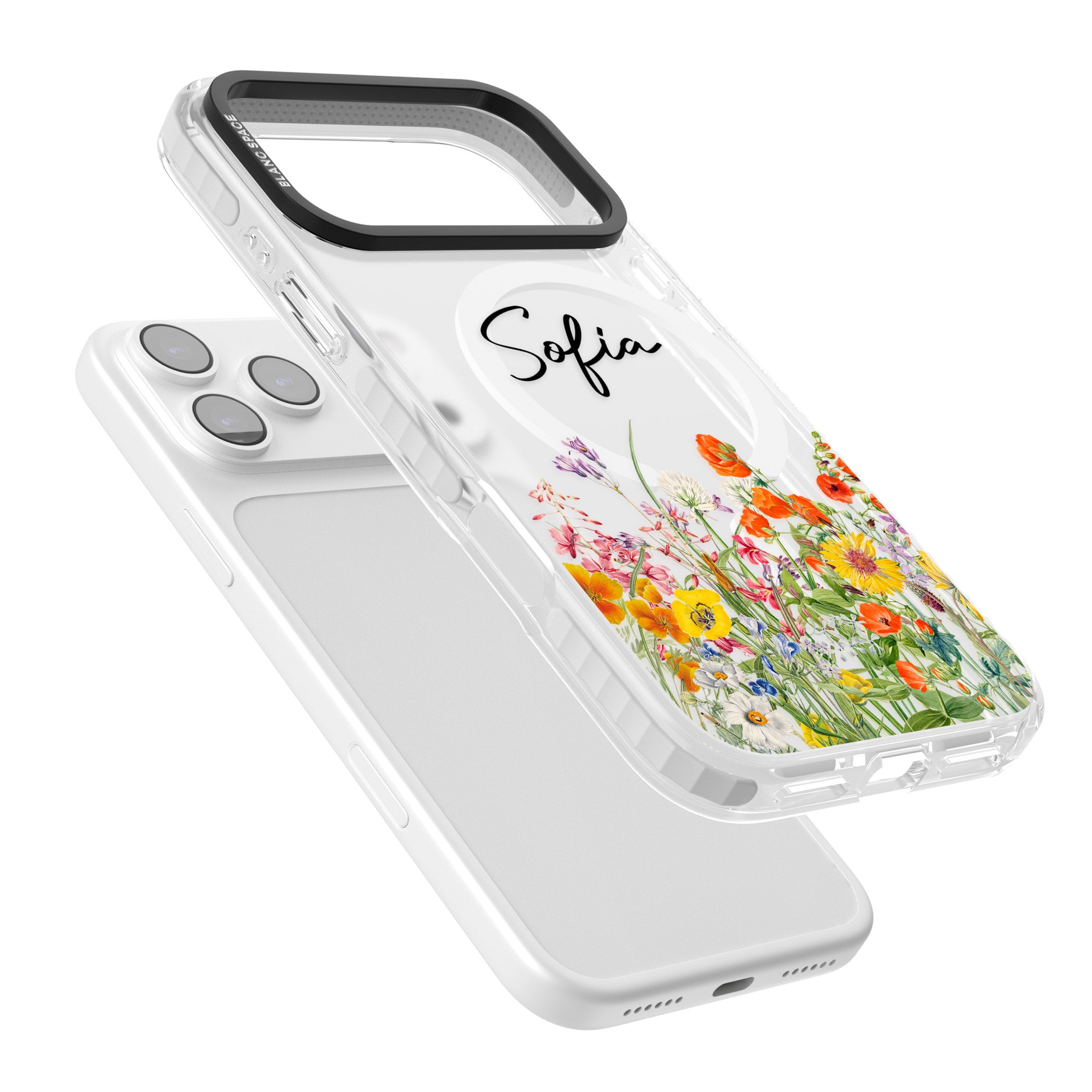 Personalised Summer Wildflowers iPhone 17 Pro Impact Pro Clear Phone Case Colours