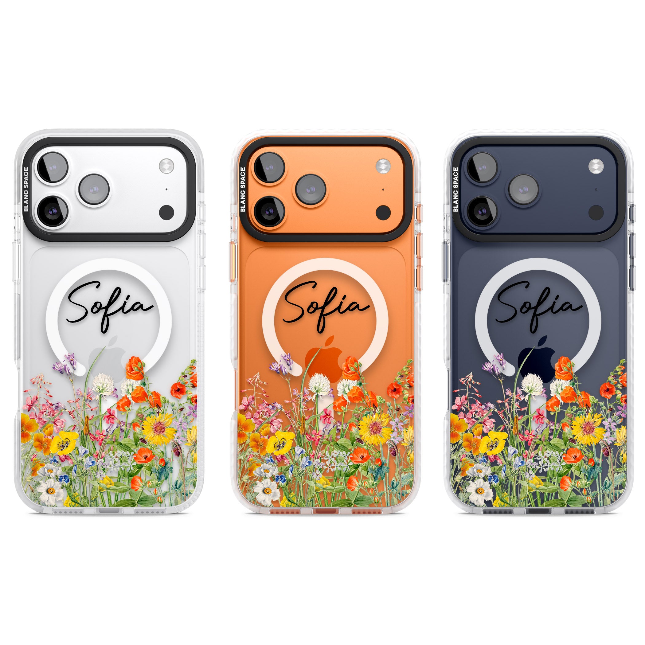 Personalised Summer Wildflowers iPhone 17 Pro Impact Pro Clear Phone Case APT Impact Protection
