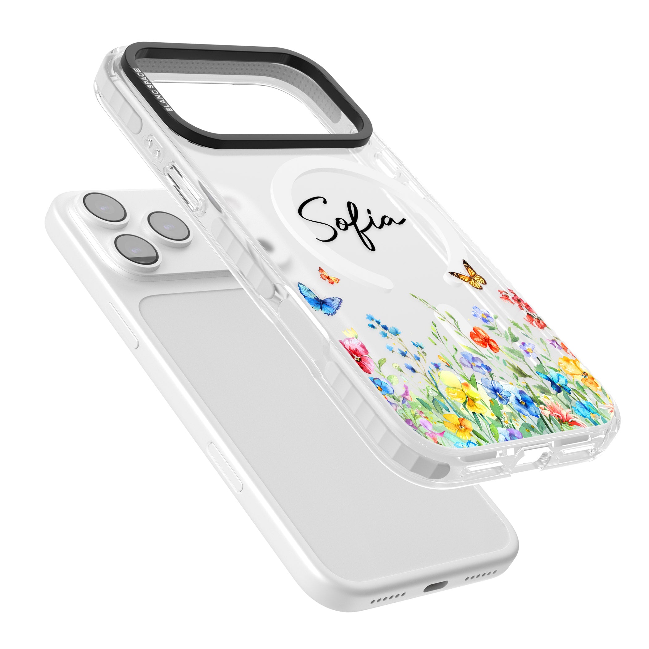 Personalised Buterflies Wildflowers iPhone 17 Pro Impact Pro Clear Phone Case Colours