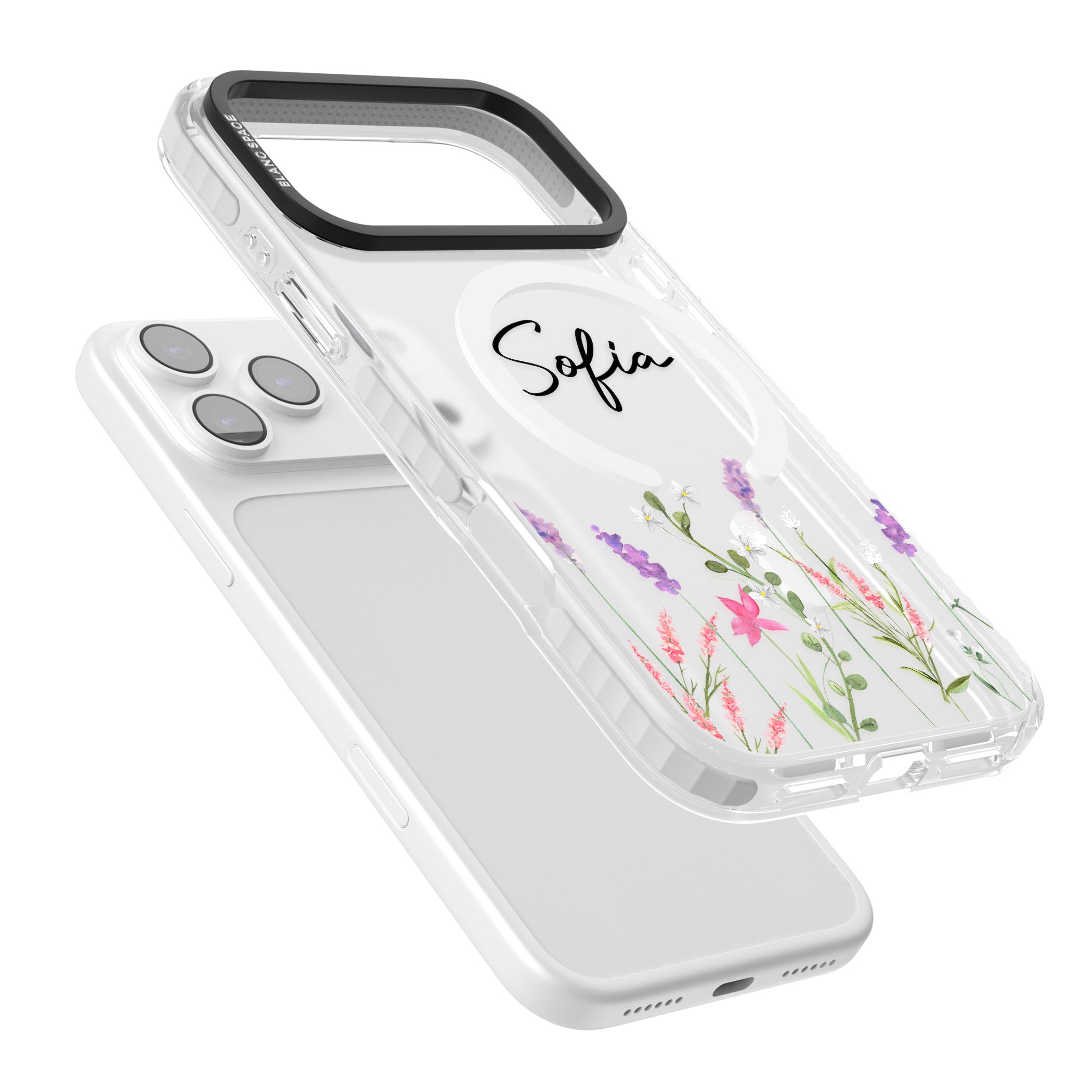 Personalised Lavender Wildflowers iPhone 17 Pro Impact Pro Clear Phone Case Colours