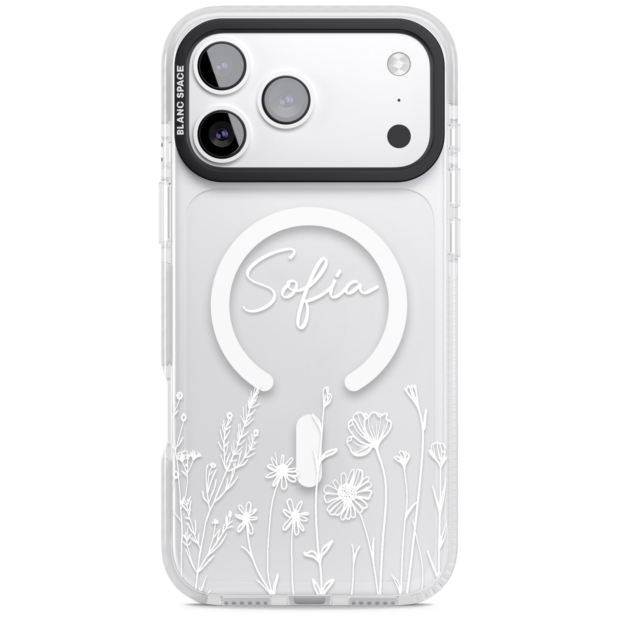 Personalised White Wildflowers iPhone 17 Pro Max Impact Pro Clear Phone Case