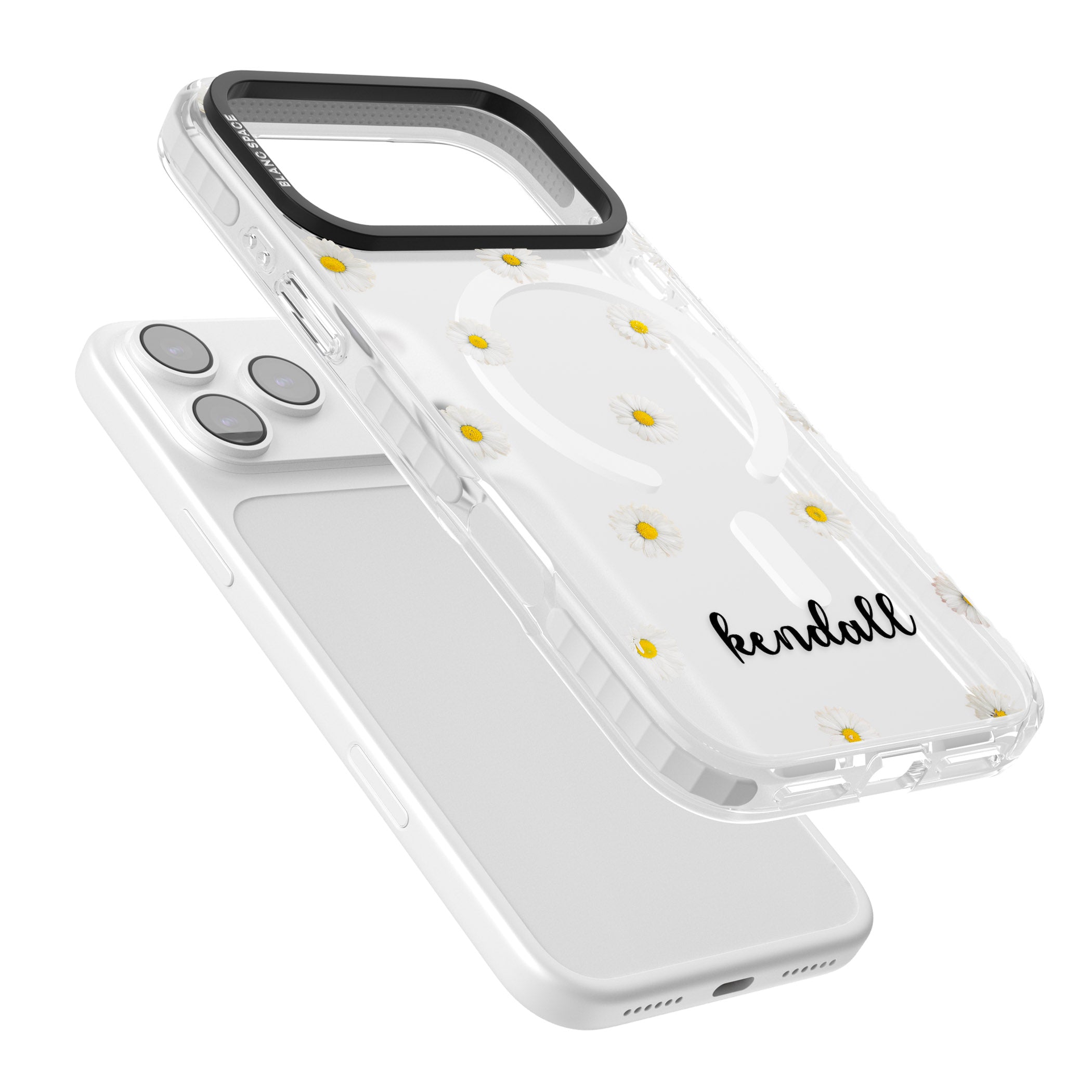 Personalised White Daisies & Cursive iPhone 17 Pro Impact Pro Clear Phone Case Colours