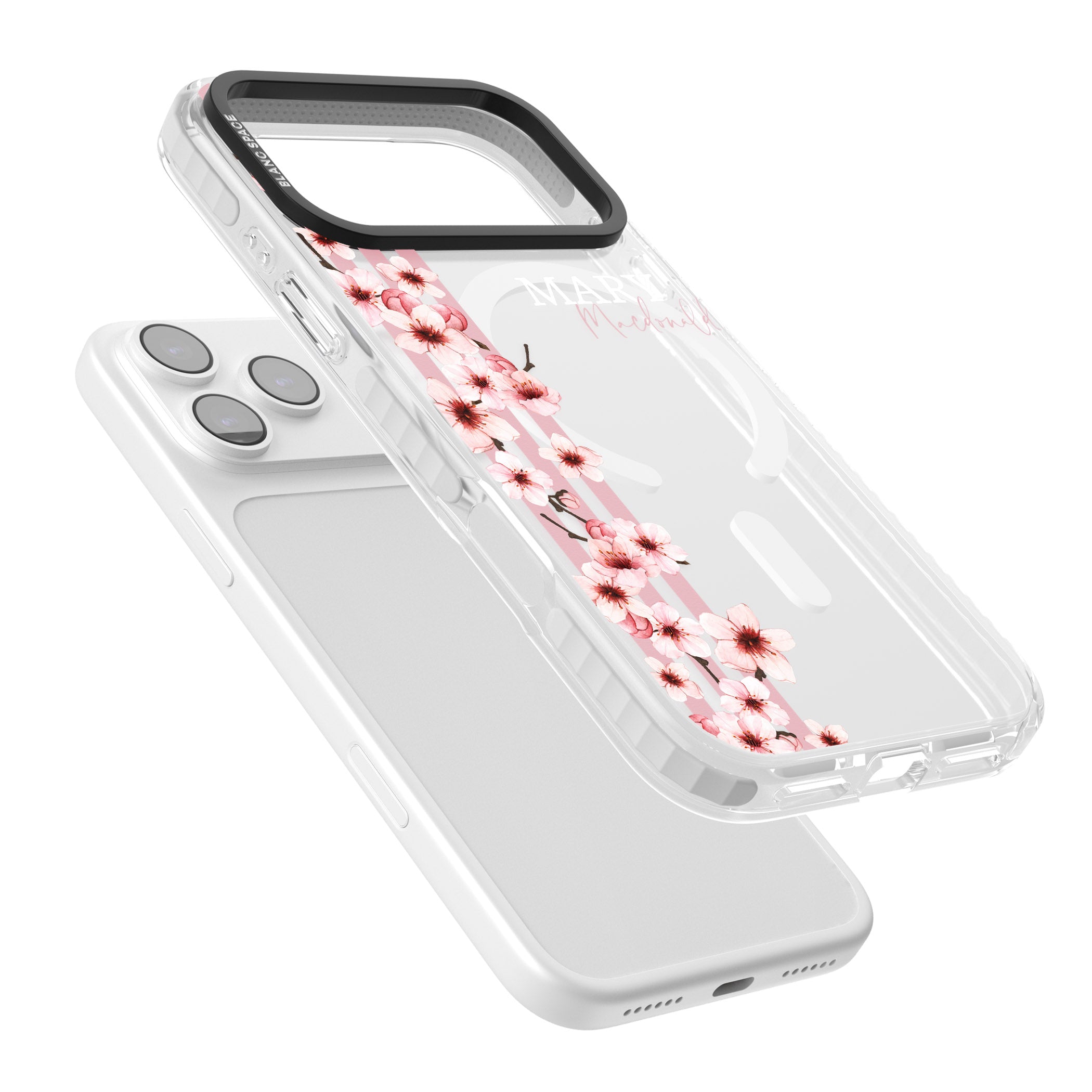 Personalised Cherry Blossom Stripes iPhone 17 Pro Max Impact Pro Clear Phone Case Colours