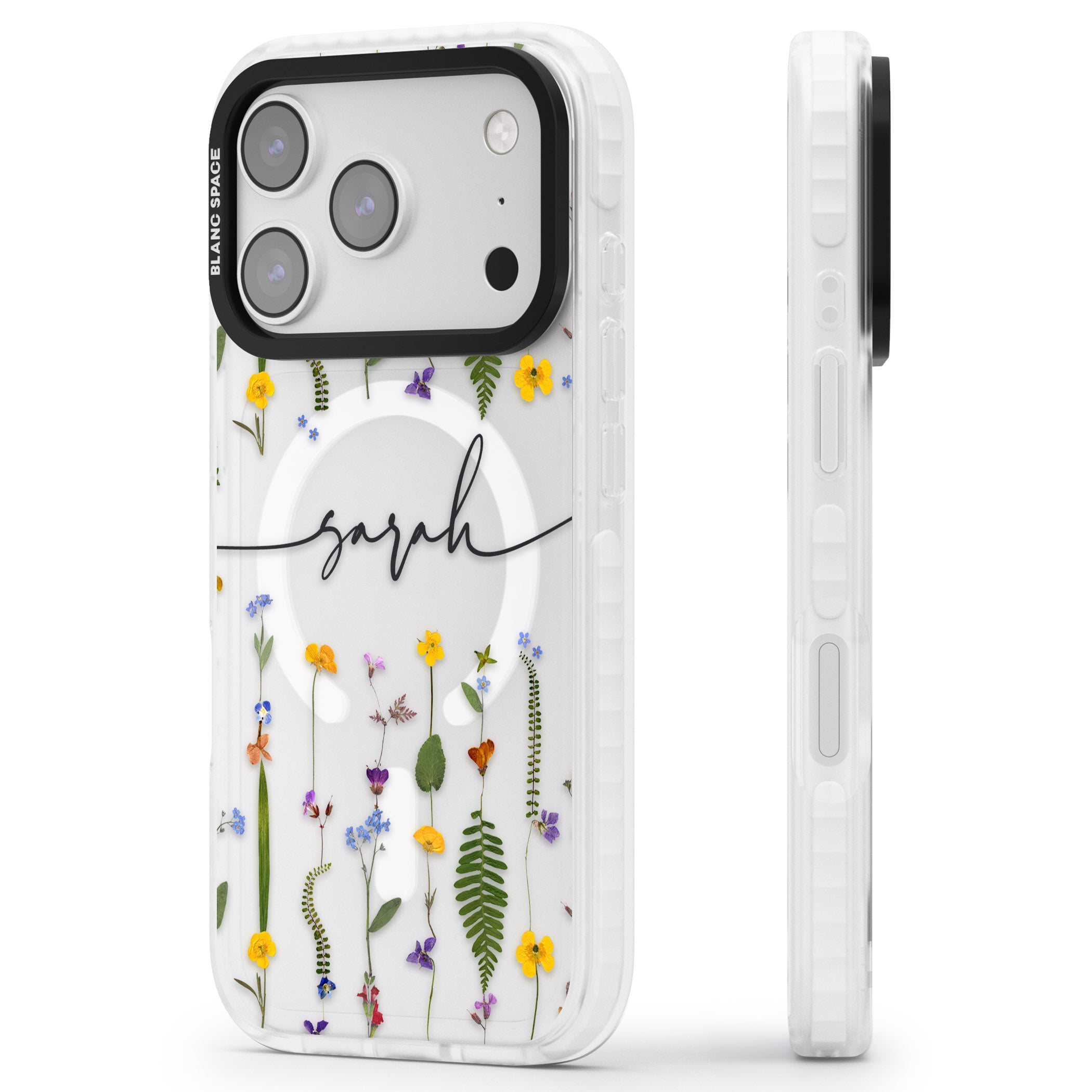 Personalised Wildflower Chain iPhone 17 Pro Max Impact Pro Clear Phone Case Side Profile