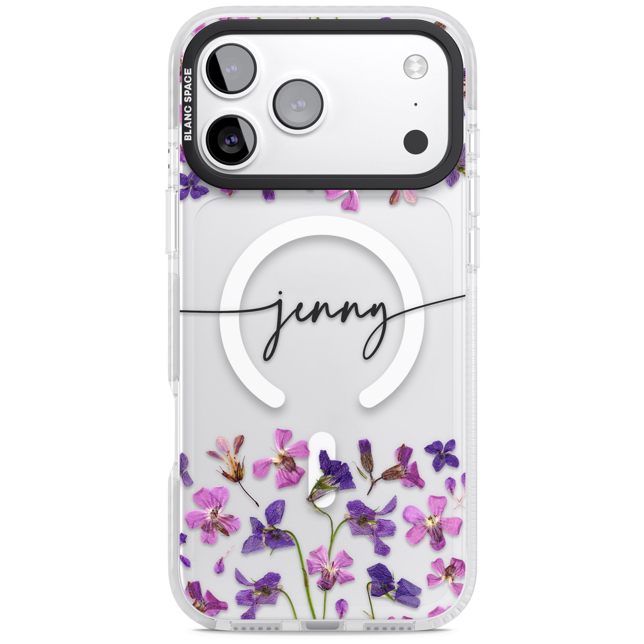 Personalised Purple Violets iPhone 17 Pro Max Impact Pro Clear Phone Case