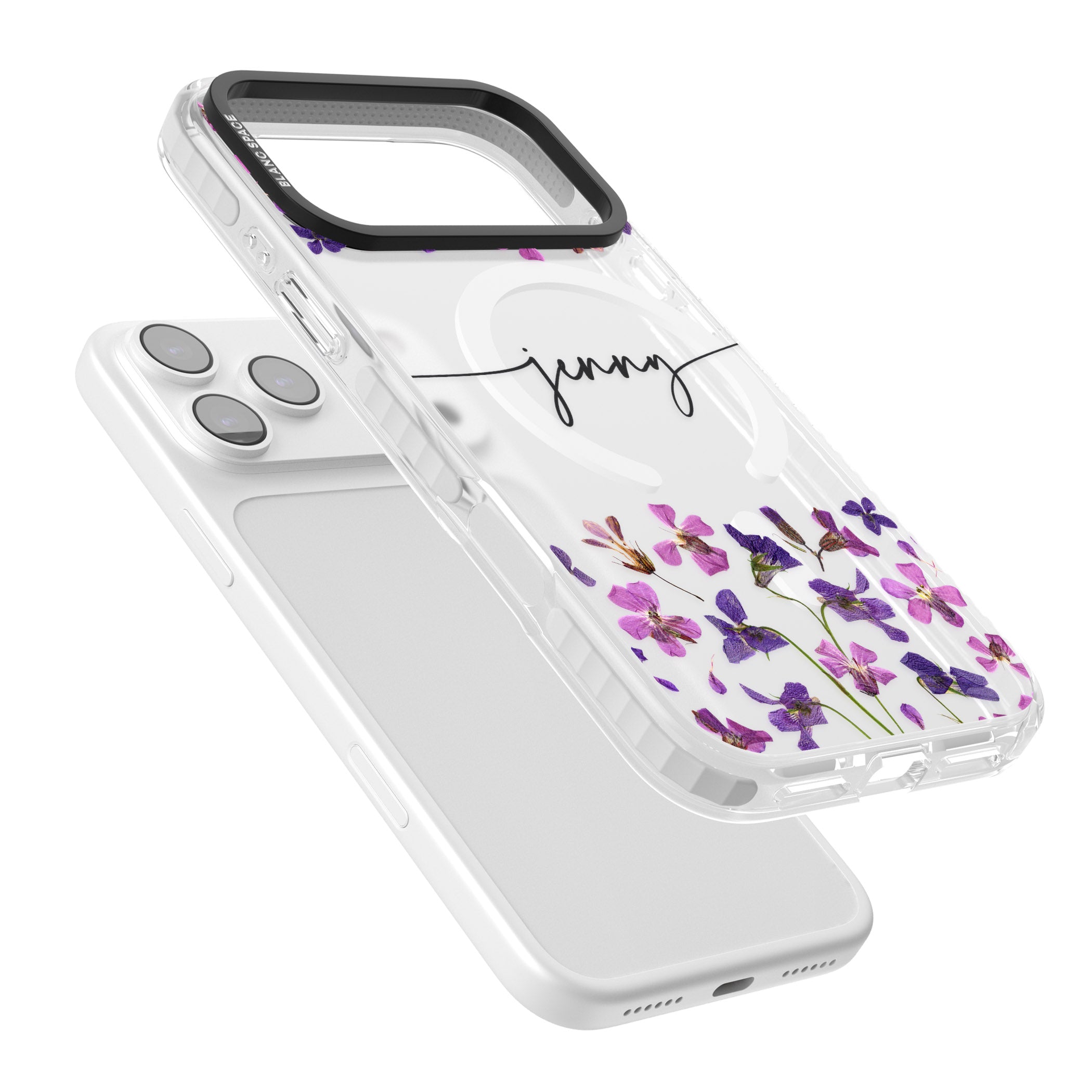 Personalised Purple Violets iPhone 17 Pro Impact Pro Clear Phone Case Colours