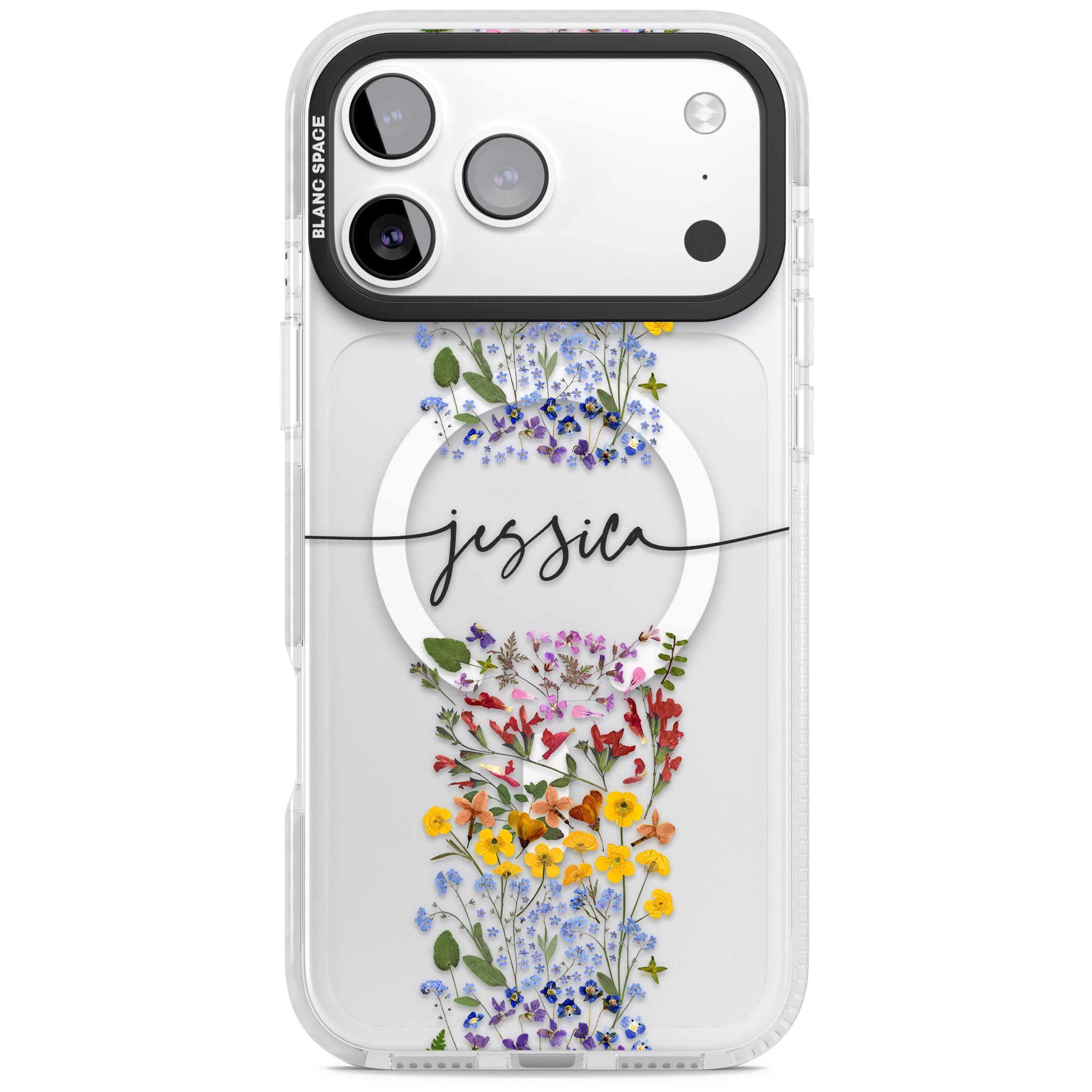 Personalised Wildflower Stripe iPhone 17 Pro Impact Pro Clear Phone Case