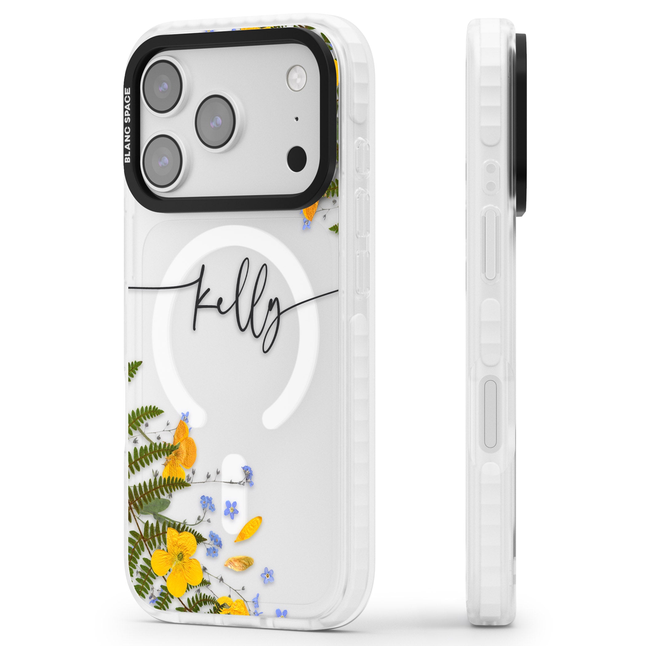 Personalised Ferns & Wildflowers iPhone 17 Pro Impact Pro Clear Phone Case Side Profile