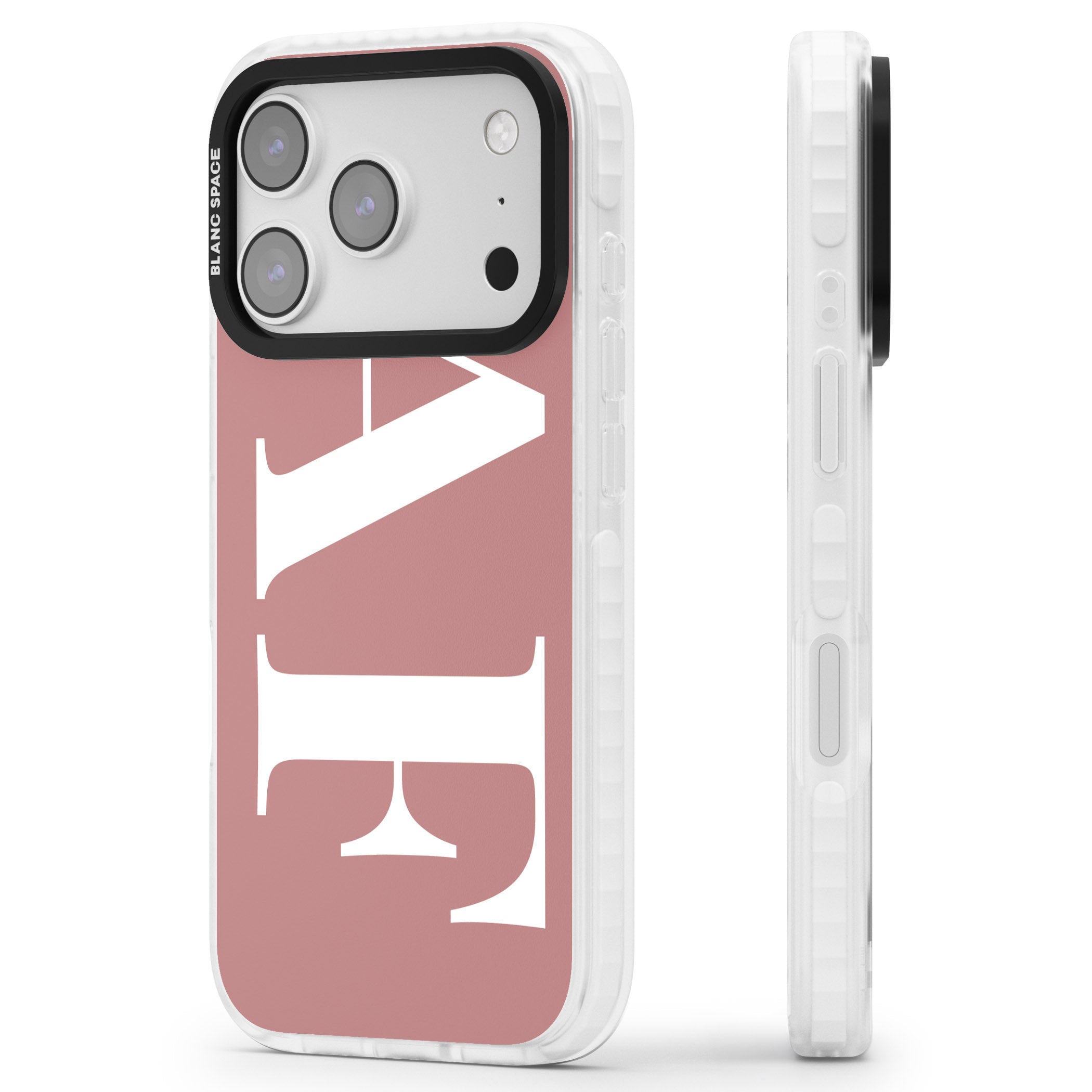 Personalised White & Rose Letters iPhone 17 Pro Impact Pro Clear Phone Case Side Profile