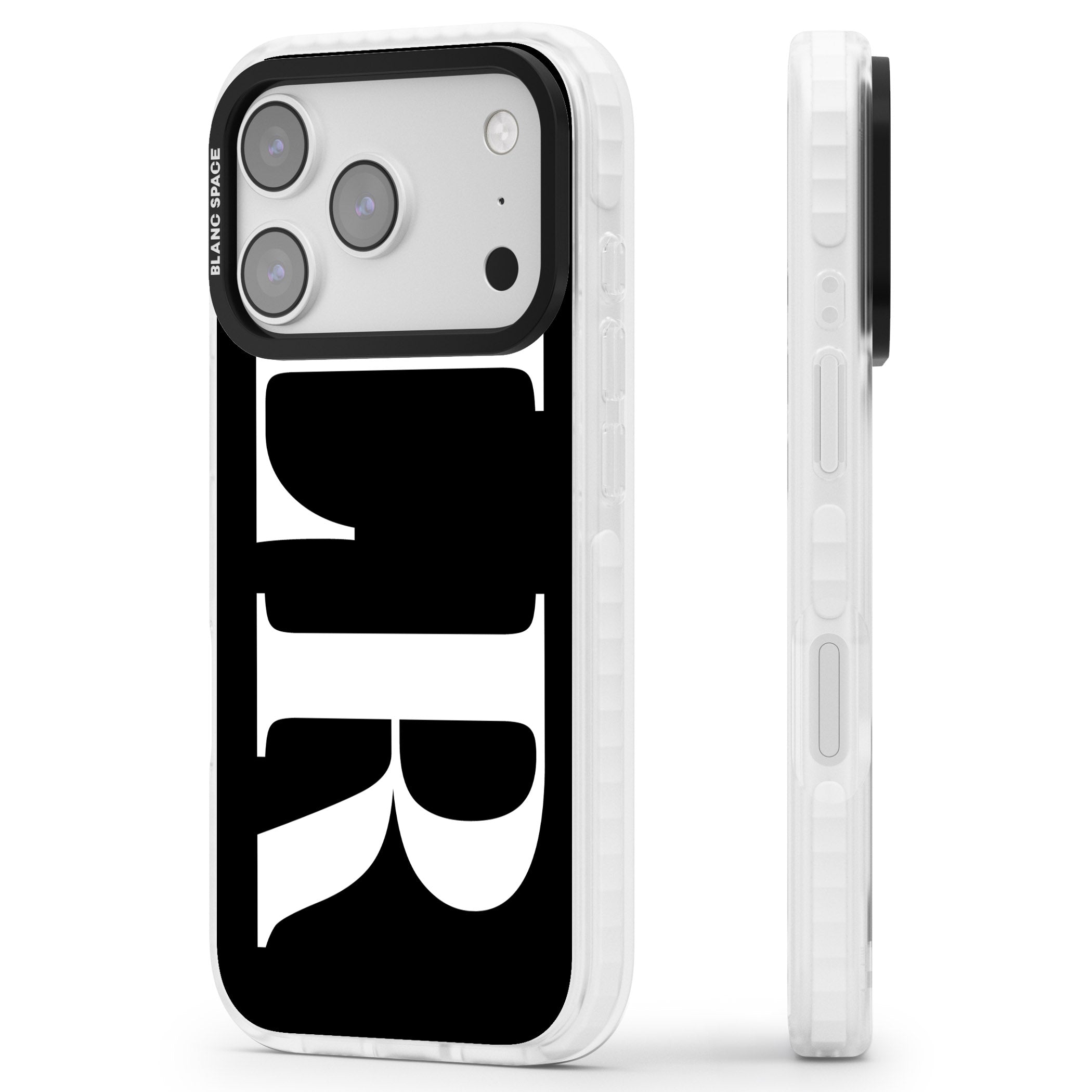 Personalised White & Black Letters iPhone 17 Pro Max Impact Pro Clear Phone Case Side Profile