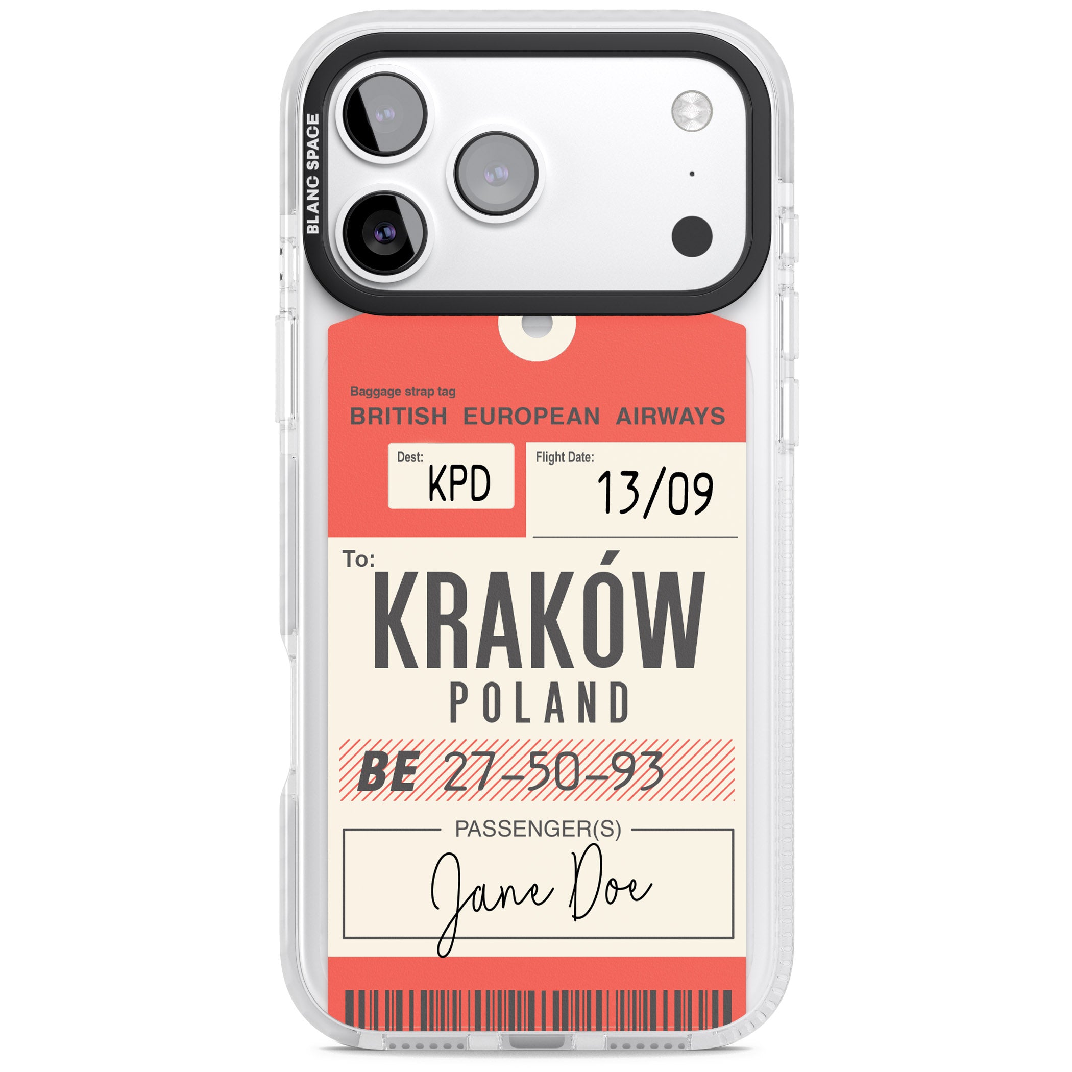 Personalised Vintage Bea Luggage Tag iPhone 17 Pro Max Impact Pro Clear Phone Case