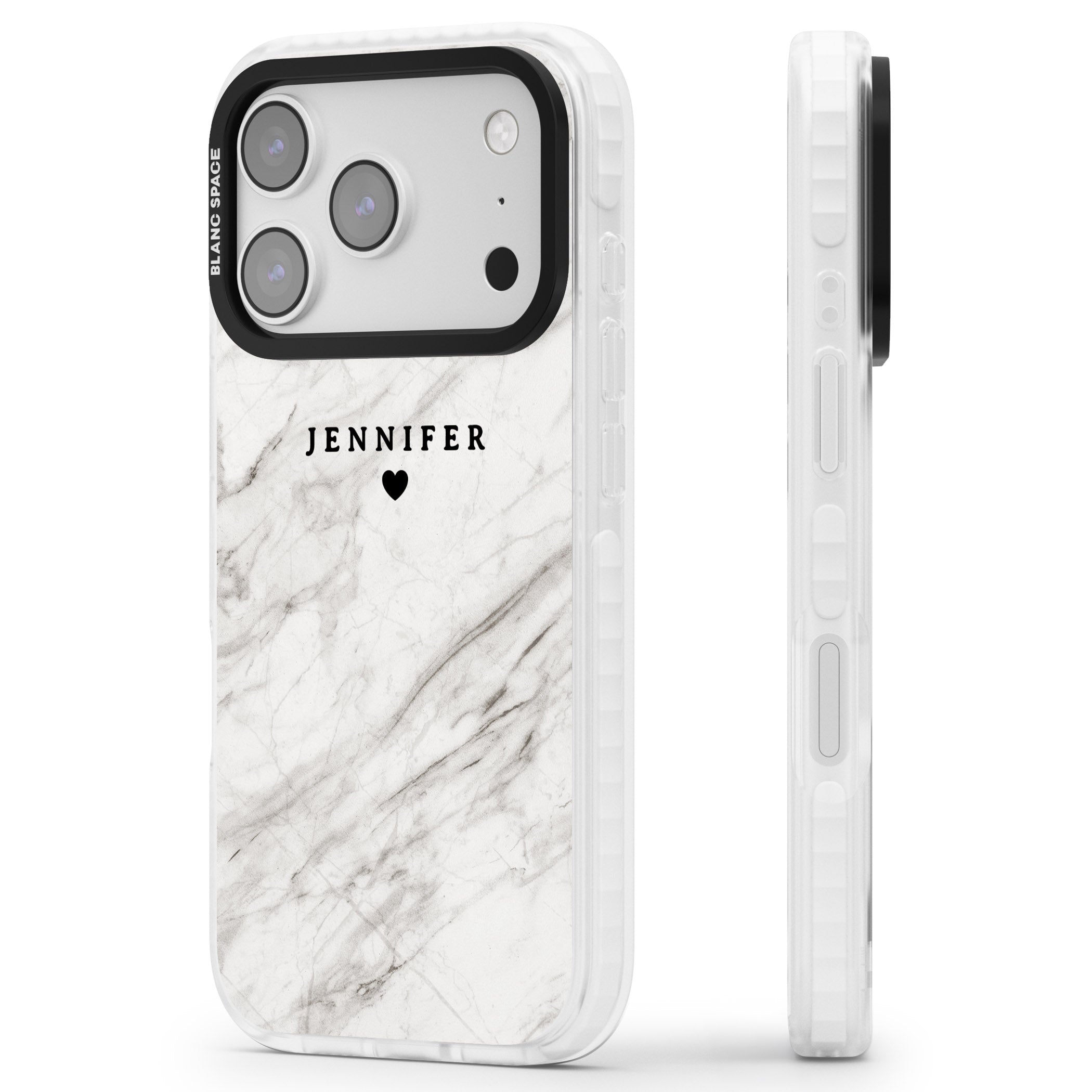Personalised Light Grey Marble iPhone 17 Pro Max Impact Pro Clear Phone Case Side Profile