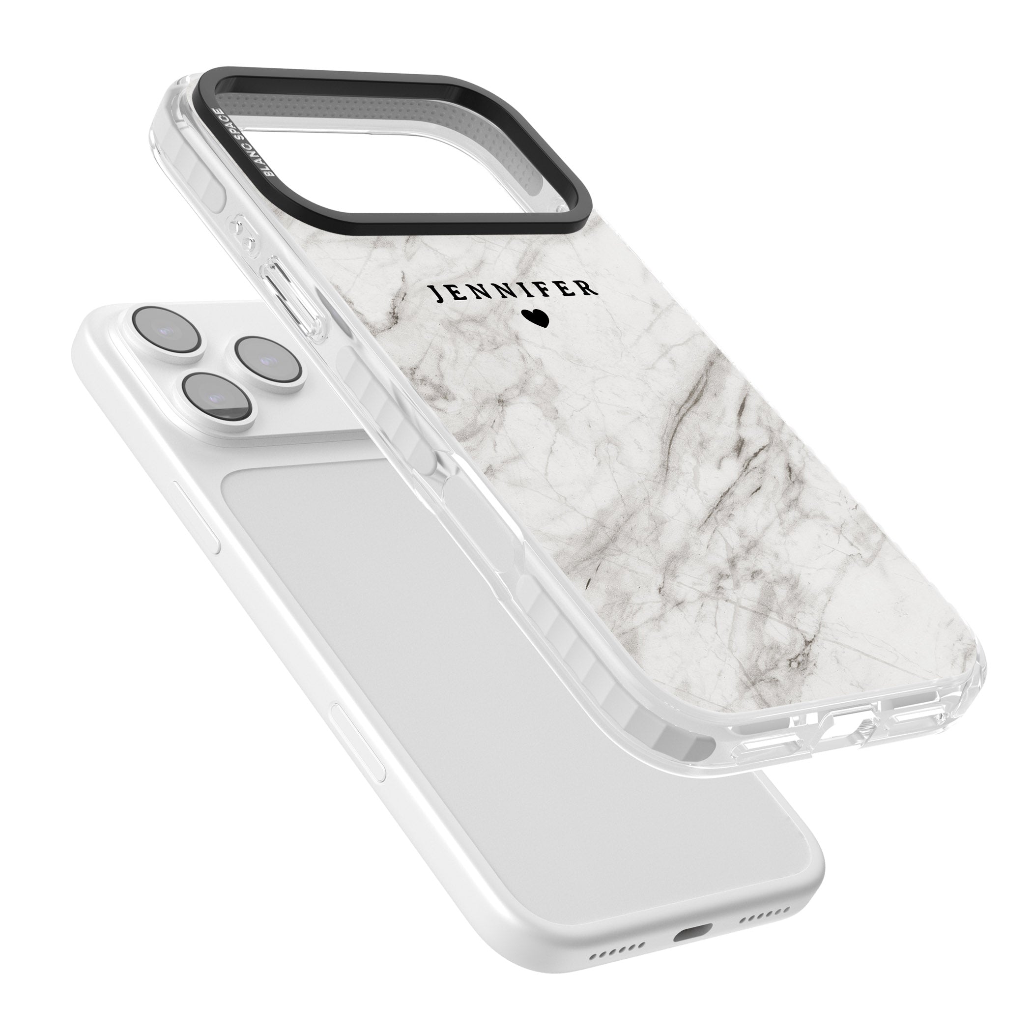 Personalised Light Grey Marble iPhone 17 Pro Impact Pro Clear Phone Case Colours