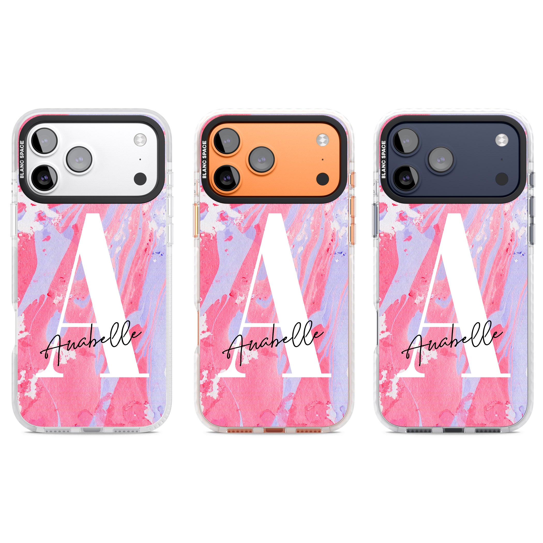 Personalised Pink & Purple Marble iPhone 17 Pro Impact Pro Clear Phone Case APT Impact Protection