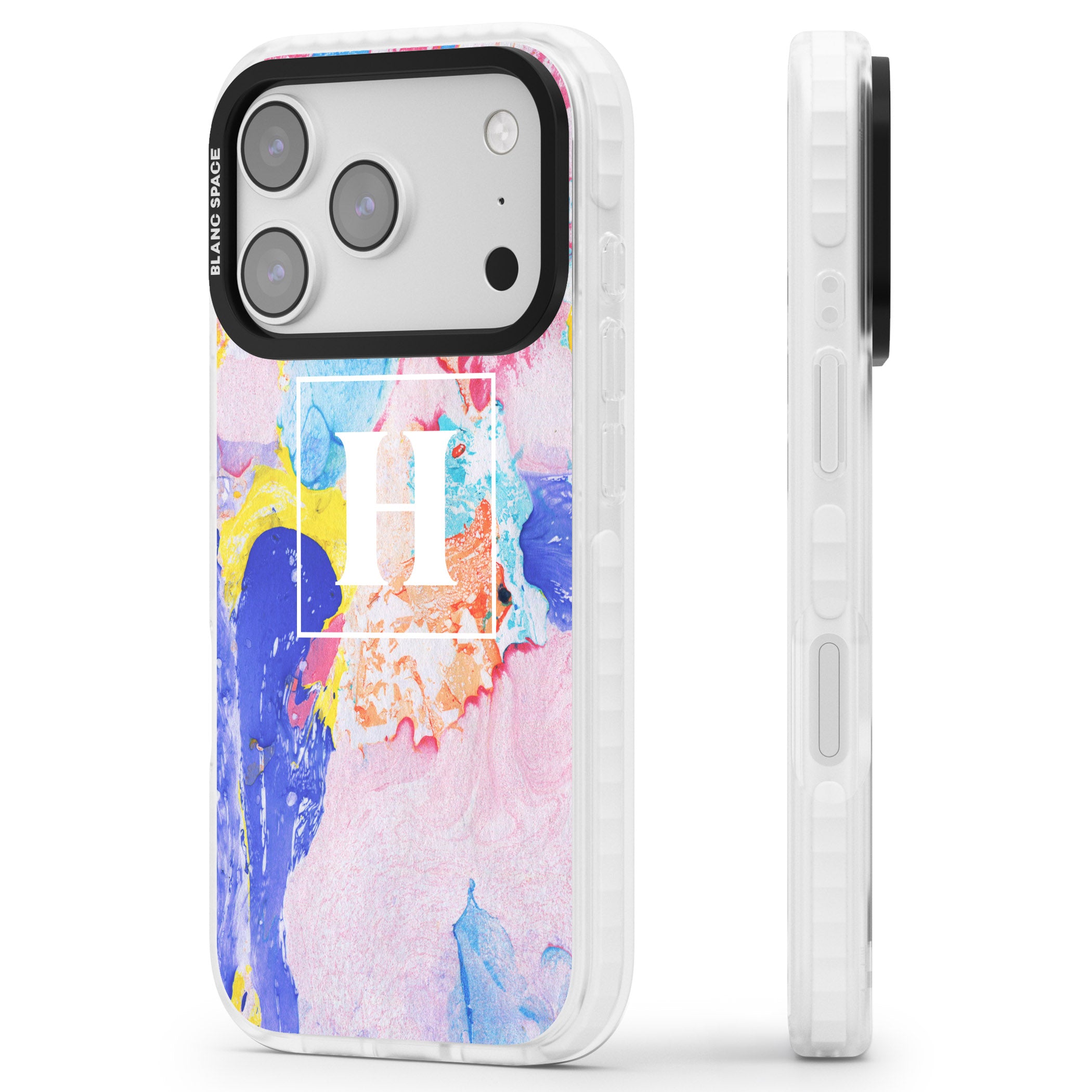 Personalised Pastel Marble Mix iPhone 17 Pro Impact Pro Clear Phone Case Side Profile