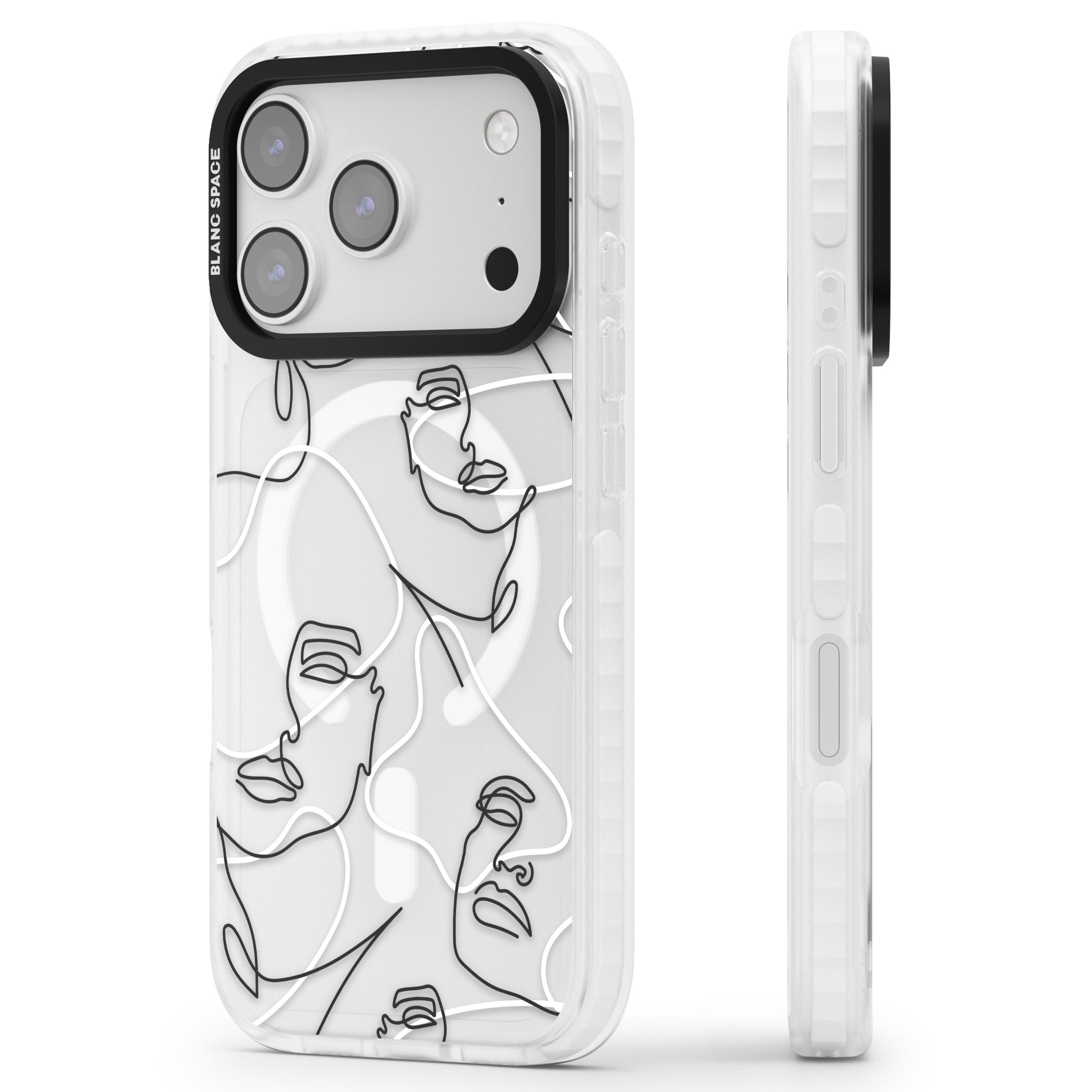 Personalised Abstract Faces iPhone 17 Pro Max Impact Pro Clear Phone Case Side Profile