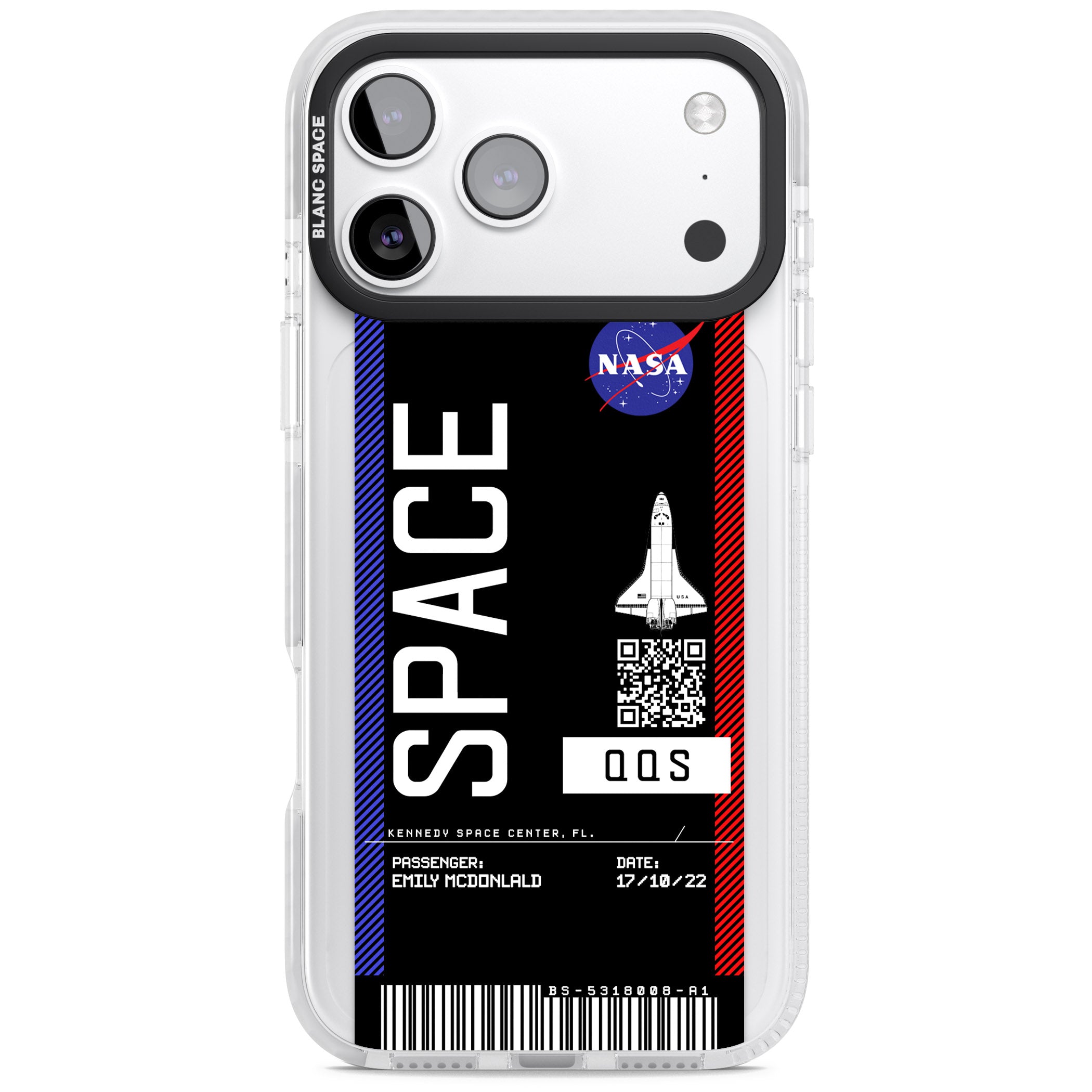 Personalised Nasa Boarding Pass (Dark) iPhone 17 Pro Impact Pro Clear Phone Case