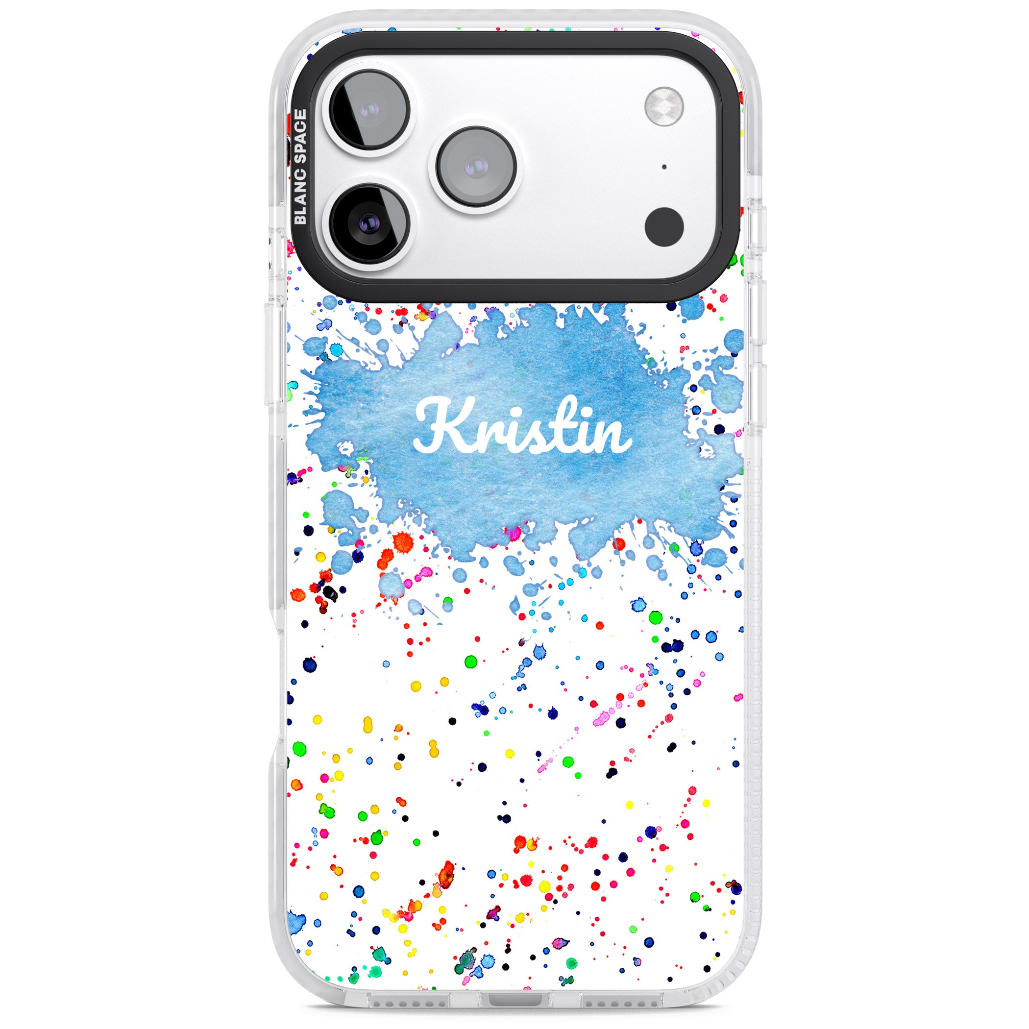Personalised Rainbow Splatter Name iPhone 17 Pro Impact Pro Clear Phone Case