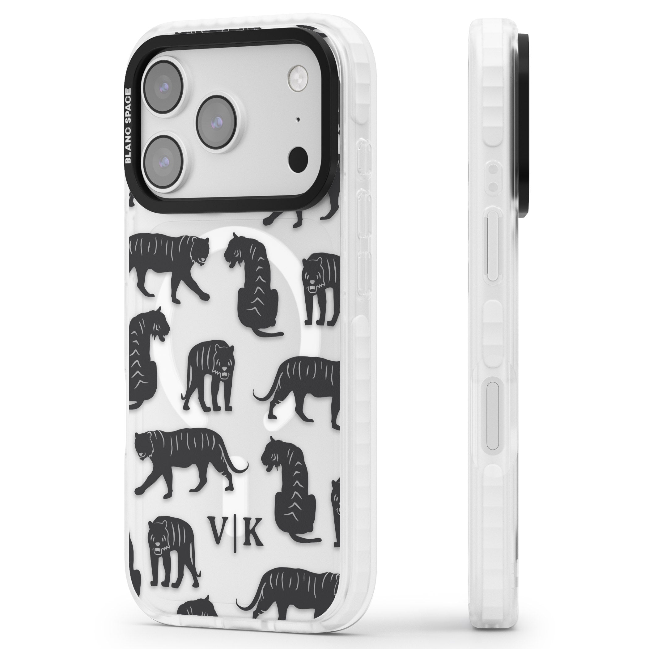 Personalised Tiger Silhouettes iPhone 17 Pro Impact Pro Clear Phone Case Side Profile
