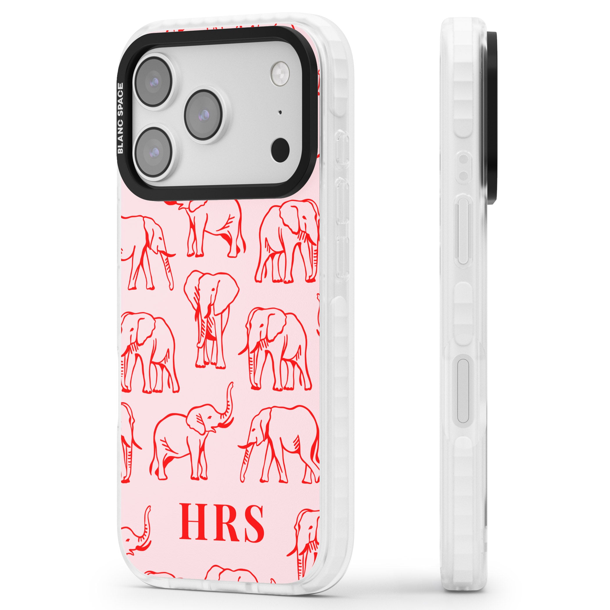 Personalised Red Elephant Outline iPhone 17 Pro Impact Pro Clear Phone Case Side Profile