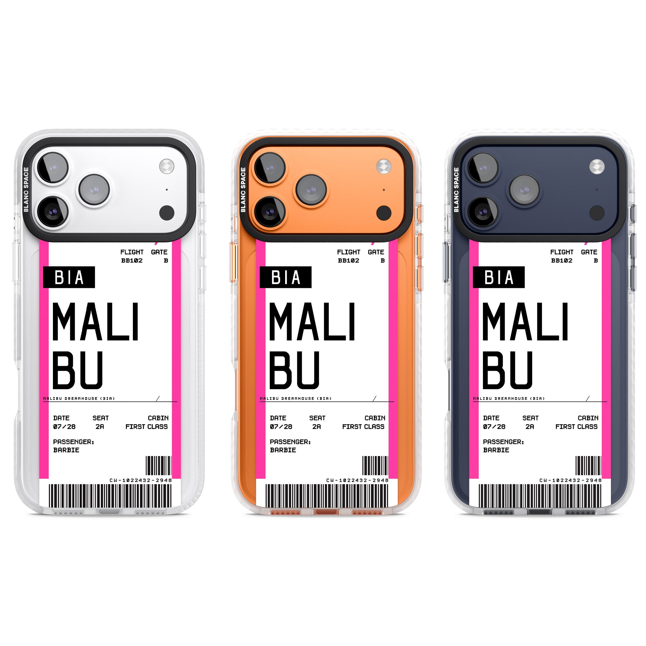Personalised Pink Malibu Boarding Pass iPhone 17 Pro Impact Pro Clear Phone Case APT Impact Protection