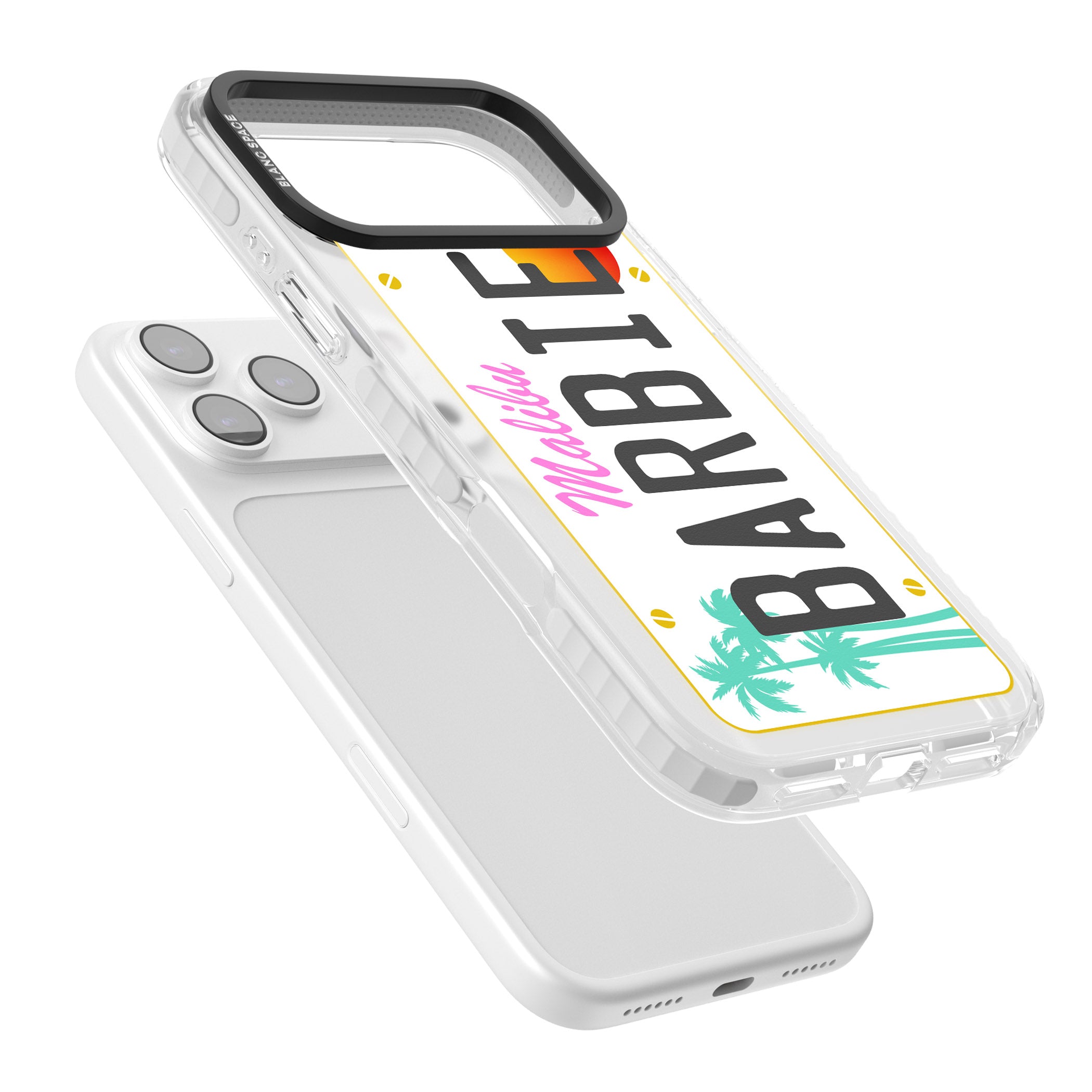Personalised Malibu License Plate iPhone 17 Pro Impact Pro Clear Phone Case Colours