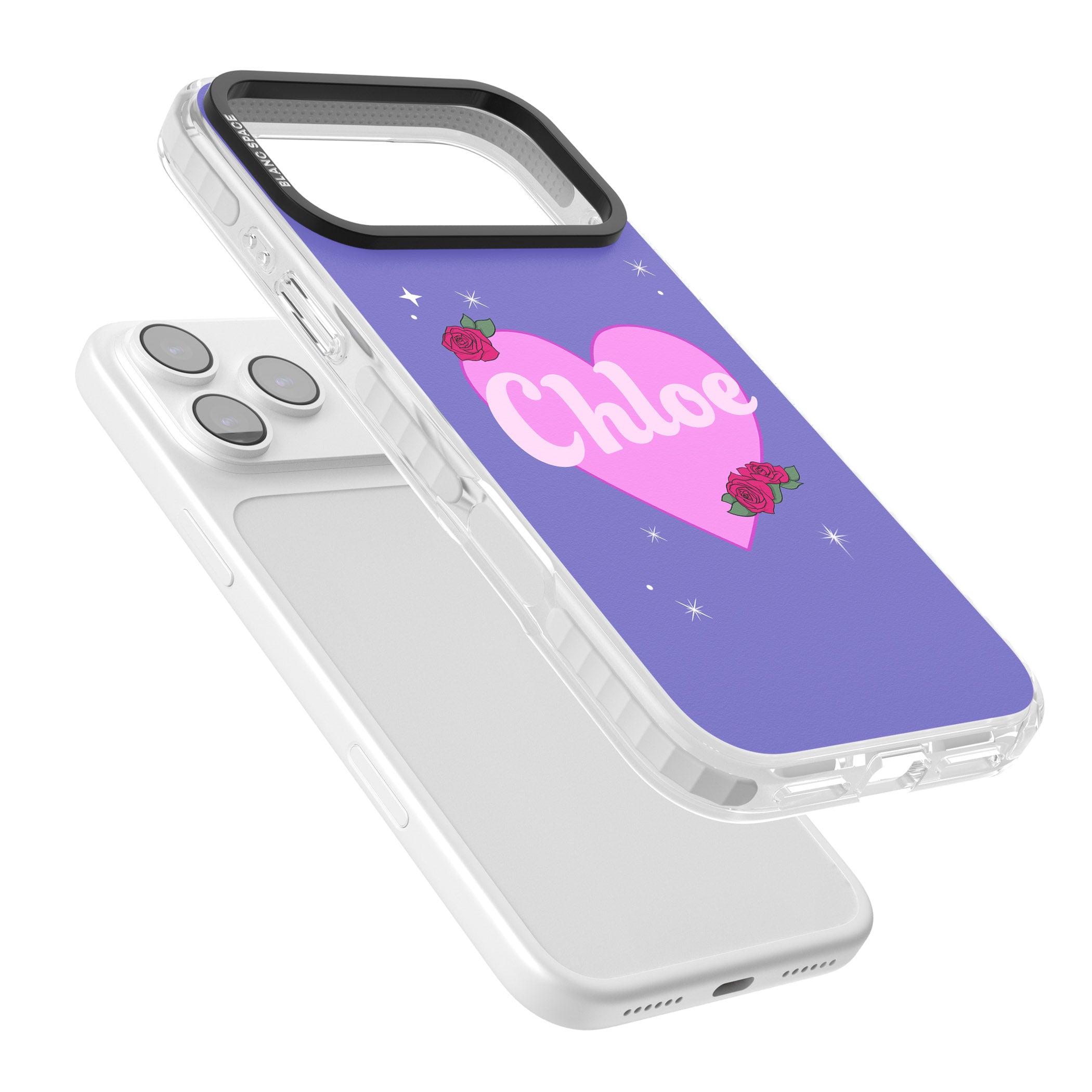 Personalised Glamorous Love Heart iPhone 17 Pro Impact Pro Clear Phone Case Colours