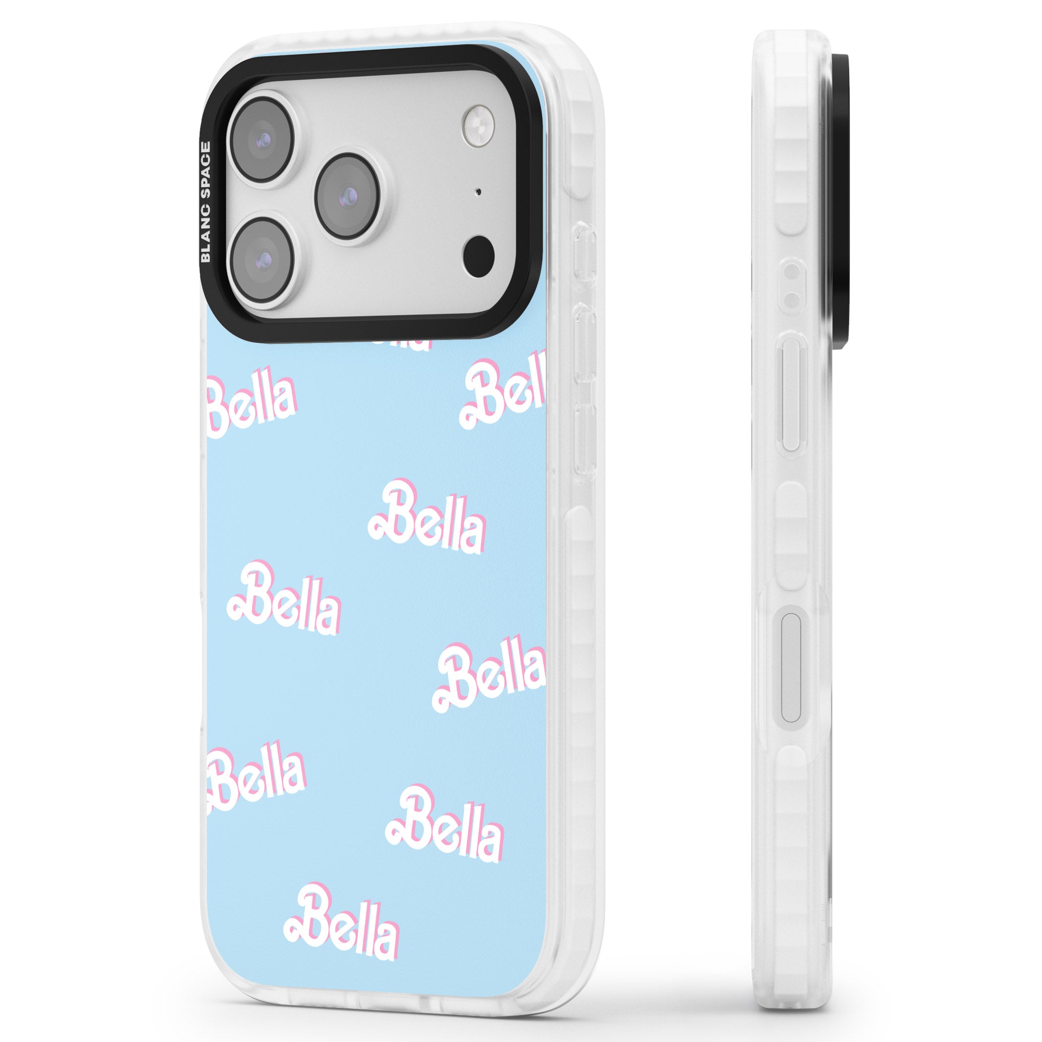 Personalised Cute Name Pattern iPhone 17 Pro Impact Pro Clear Phone Case Side Profile