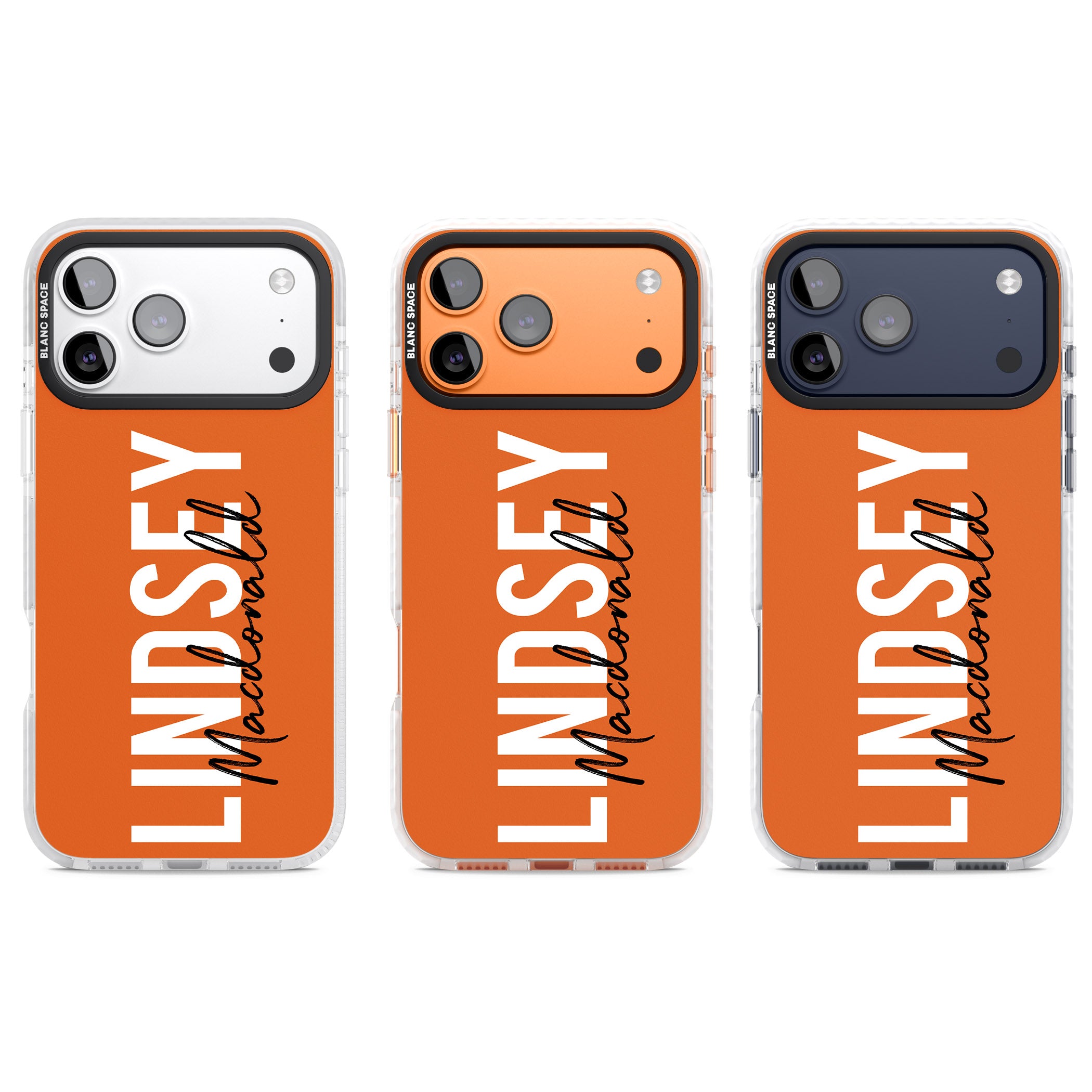 Personalised Bold Name: Orange iPhone 17 Pro Impact Pro Clear Phone Case APT Impact Protection