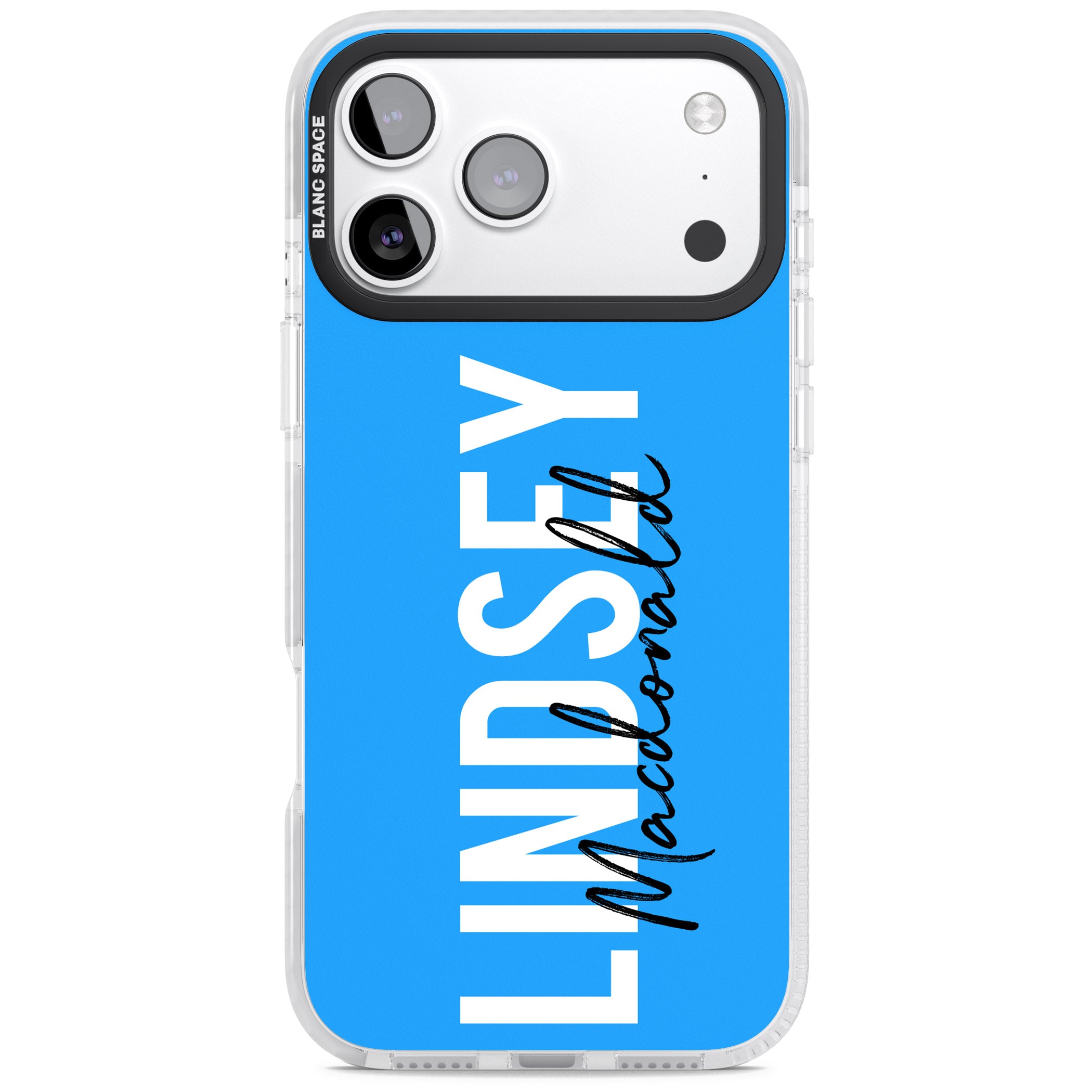 Personalised Bold Name: Blue iPhone 17 Pro Impact Pro Clear Phone Case