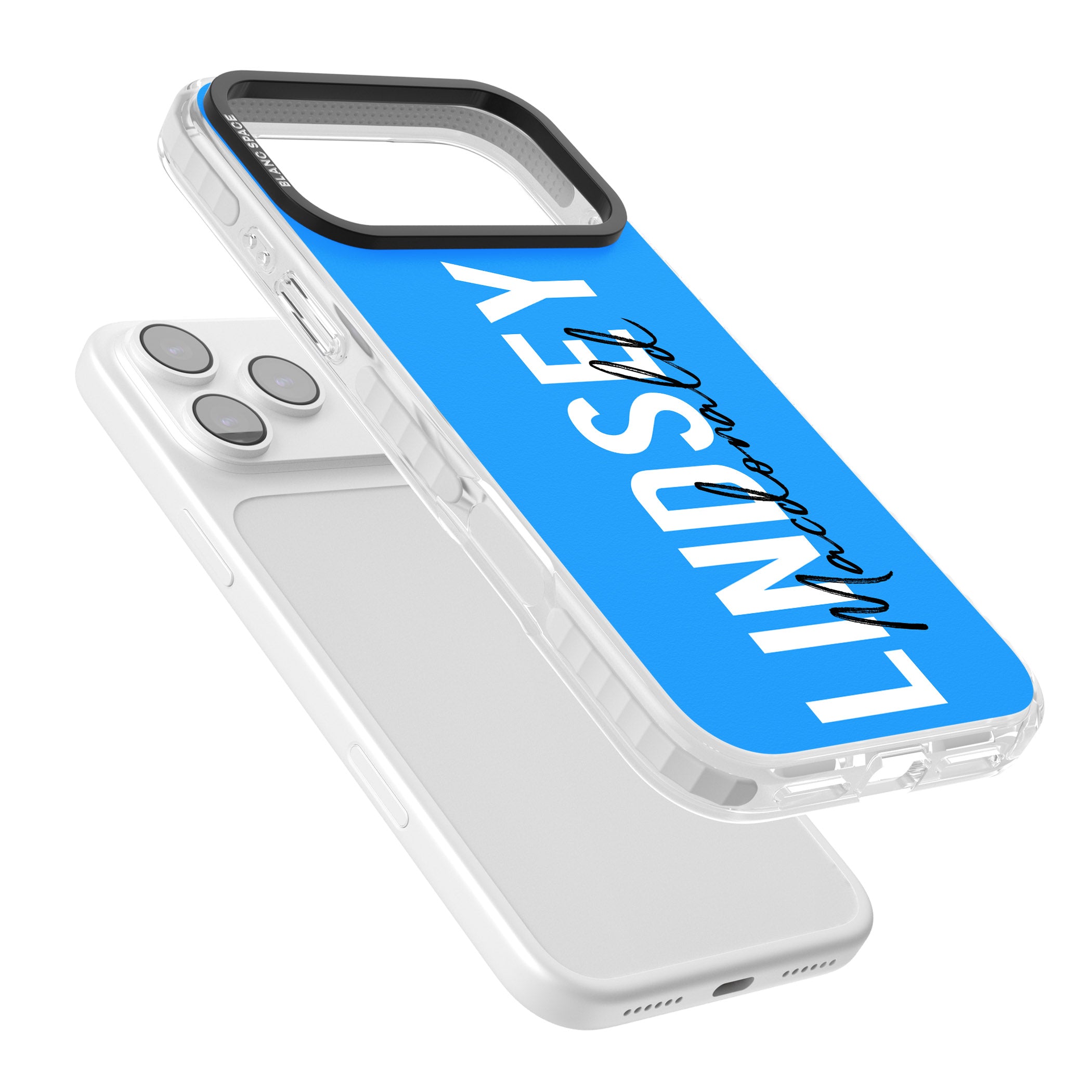 Personalised Bold Name: Blue iPhone 17 Pro Impact Pro Clear Phone Case Colours