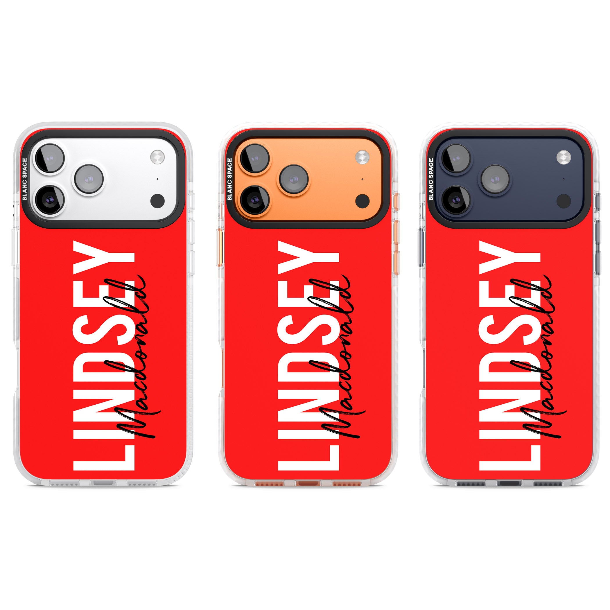 Personalised Bold Name: Red iPhone 17 Pro Impact Pro Clear Phone Case APT Impact Protection