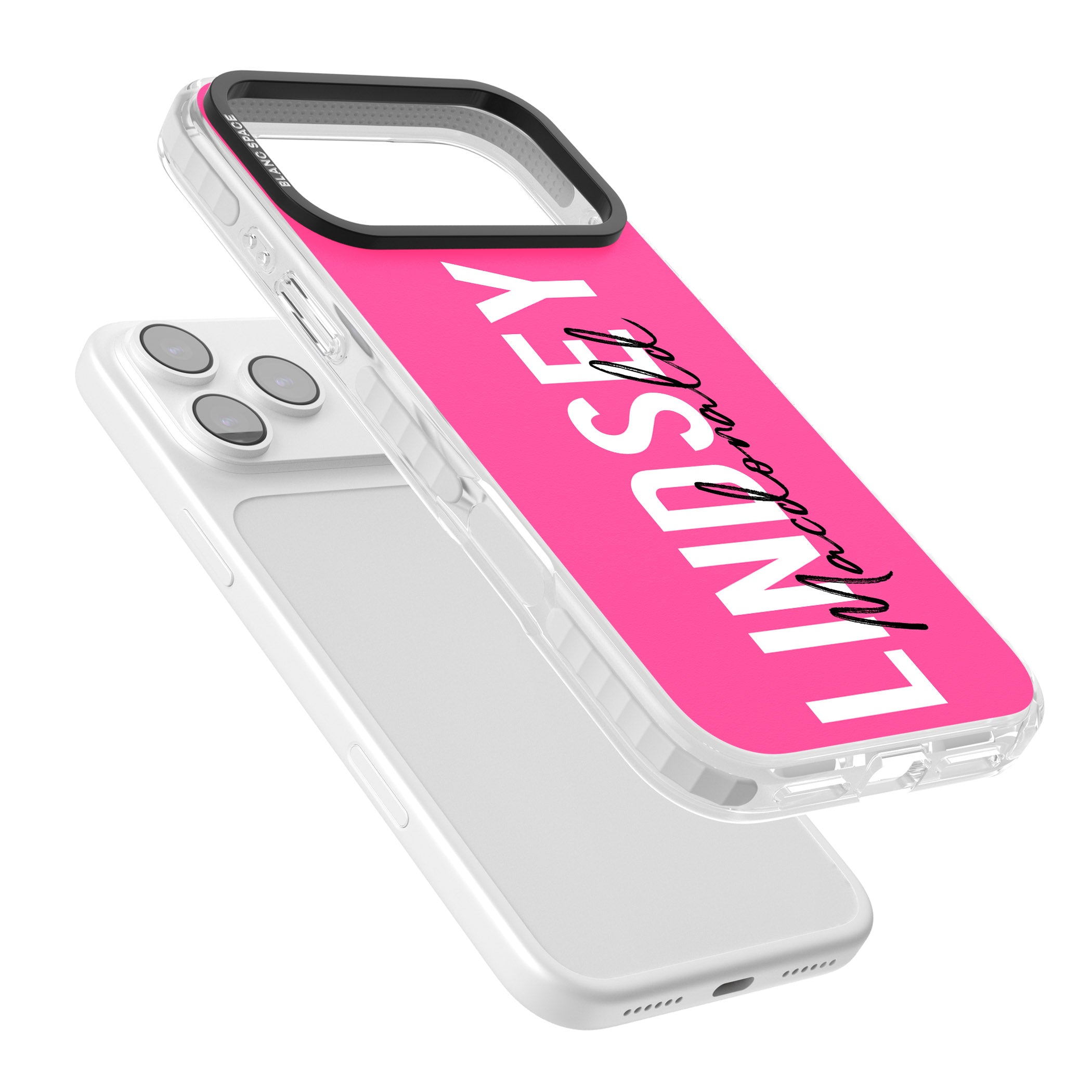 Personalised Bold Name: Pink iPhone 17 Pro Impact Pro Clear Phone Case Colours