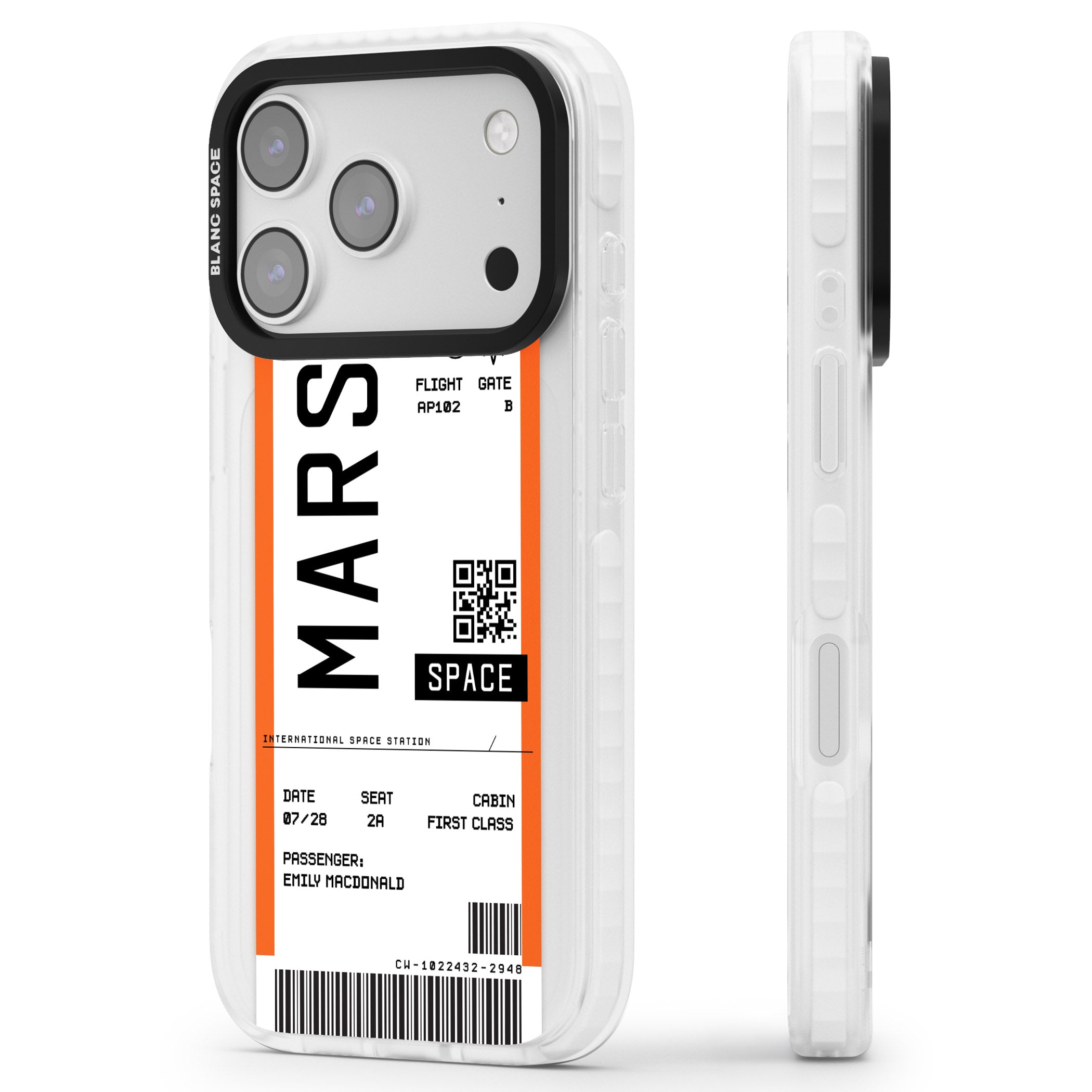 Personalised Mars Travel Ticket iPhone 17 Pro Max Impact Pro Clear Phone Case Side Profile
