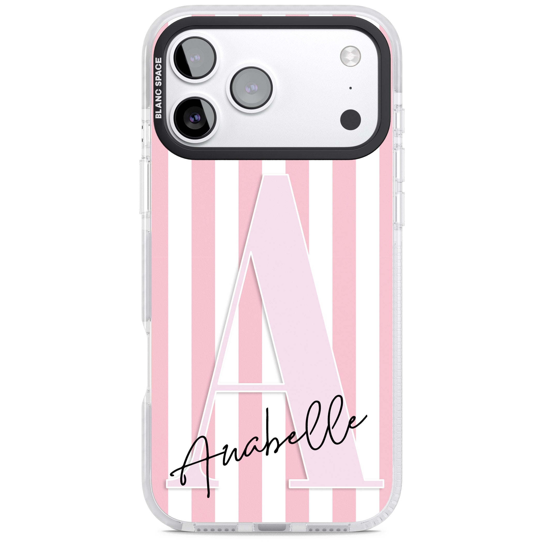 Personalised Pink Stripes & Monogram iPhone 17 Pro Max Impact Pro Clear Phone Case