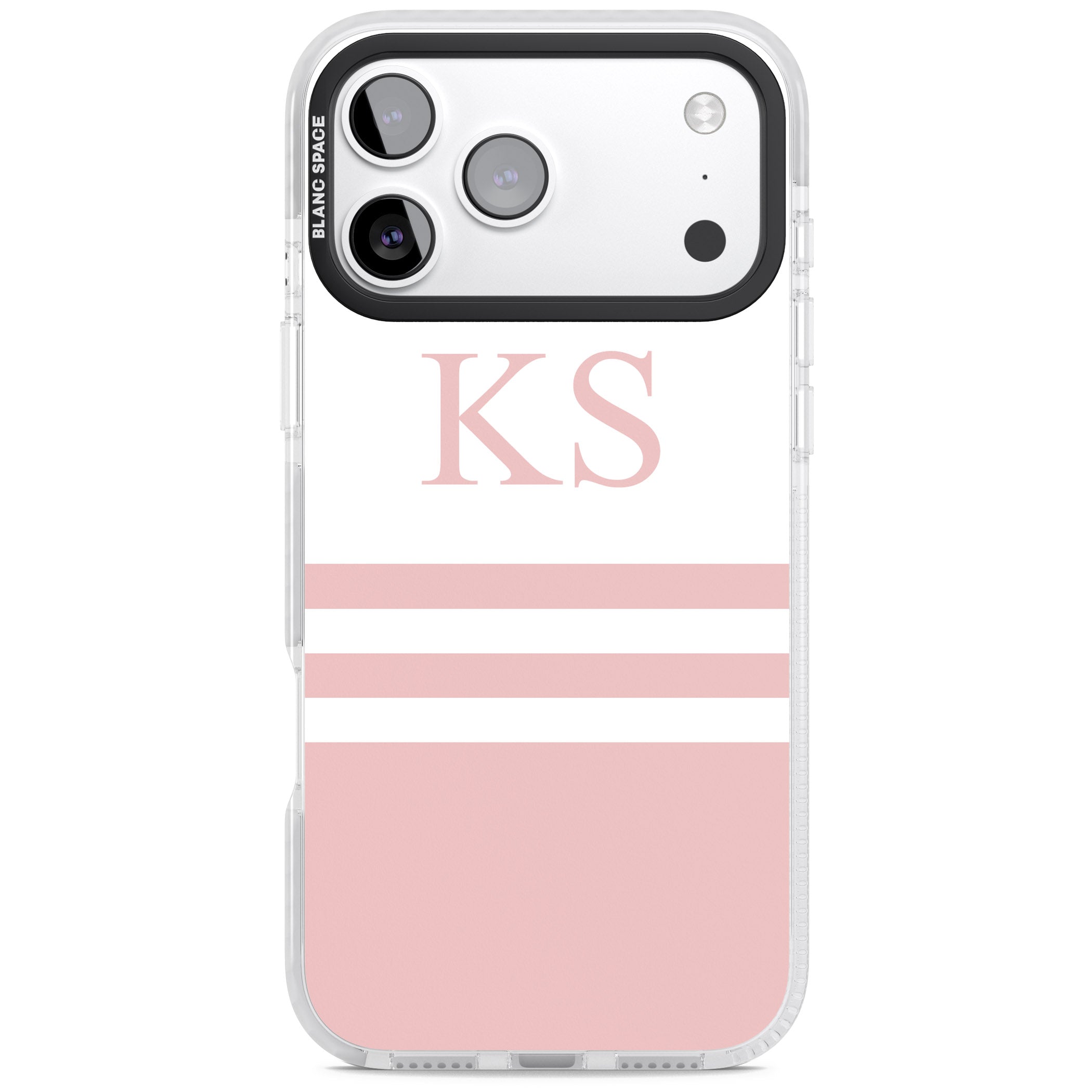Personalised Pink Stripes & Initials iPhone 17 Pro Impact Pro Clear Phone Case