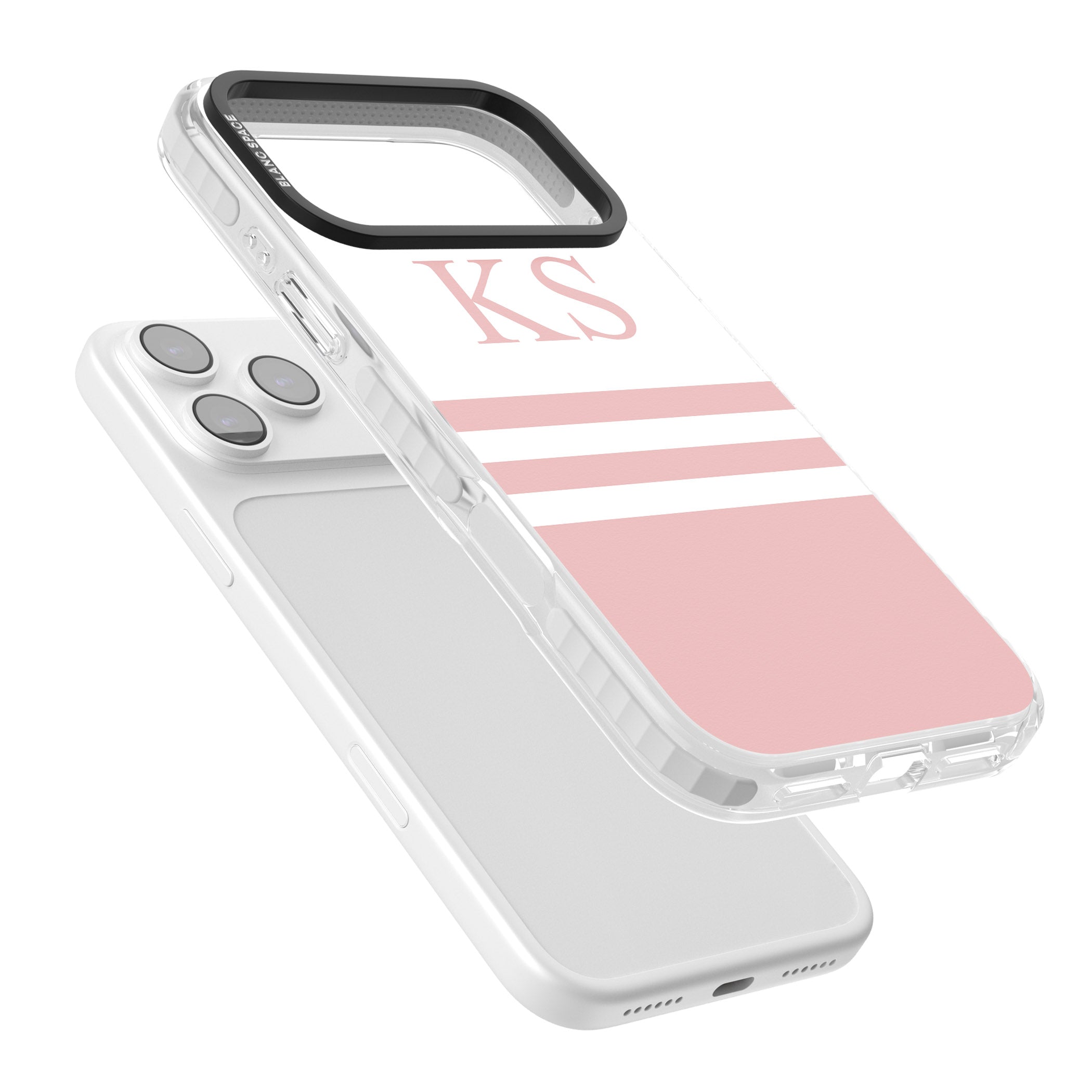 Personalised Pink Stripes & Initials iPhone 17 Pro Impact Pro Clear Phone Case Colours