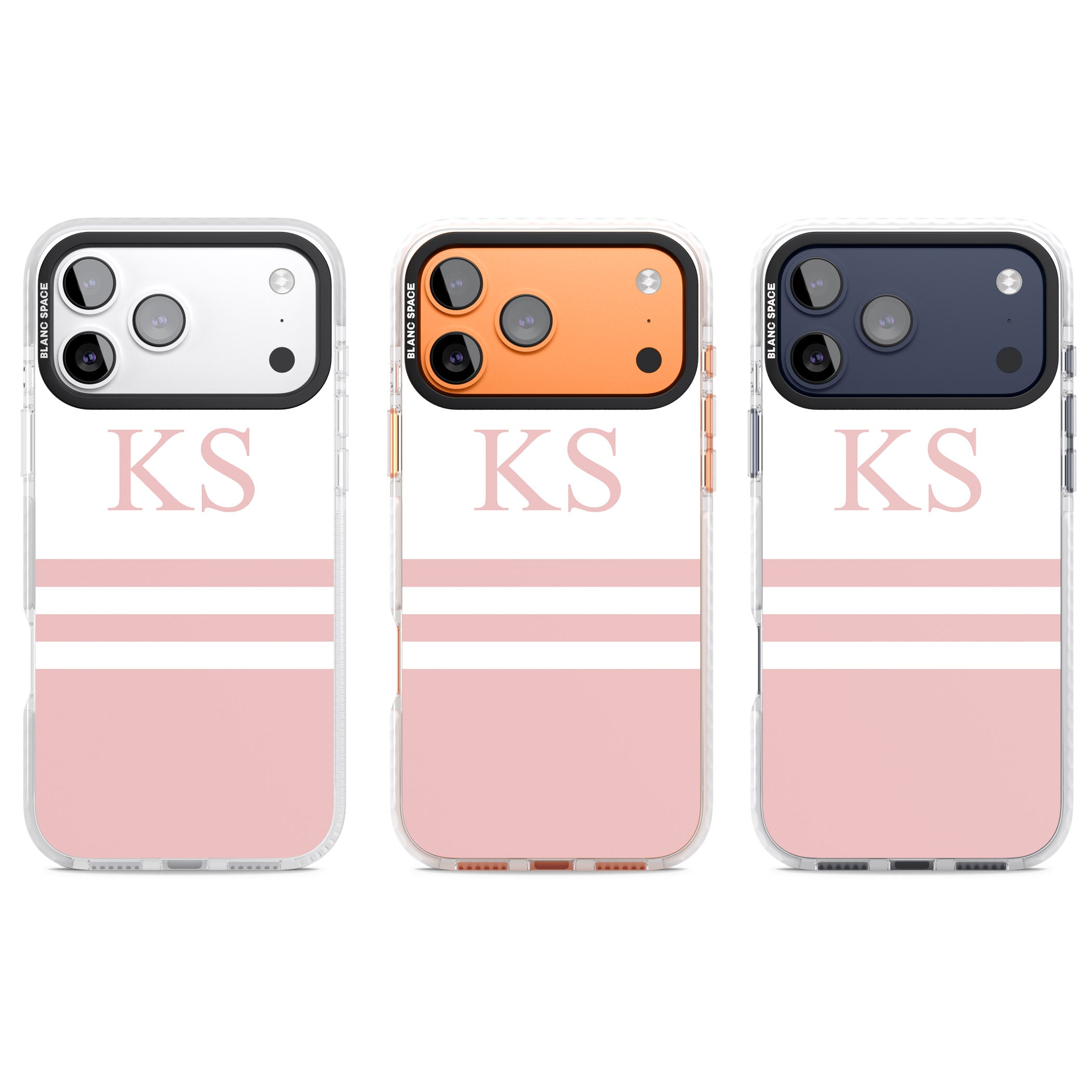 Personalised Pink Stripes & Initials iPhone 17 Pro Impact Pro Clear Phone Case APT Impact Protection