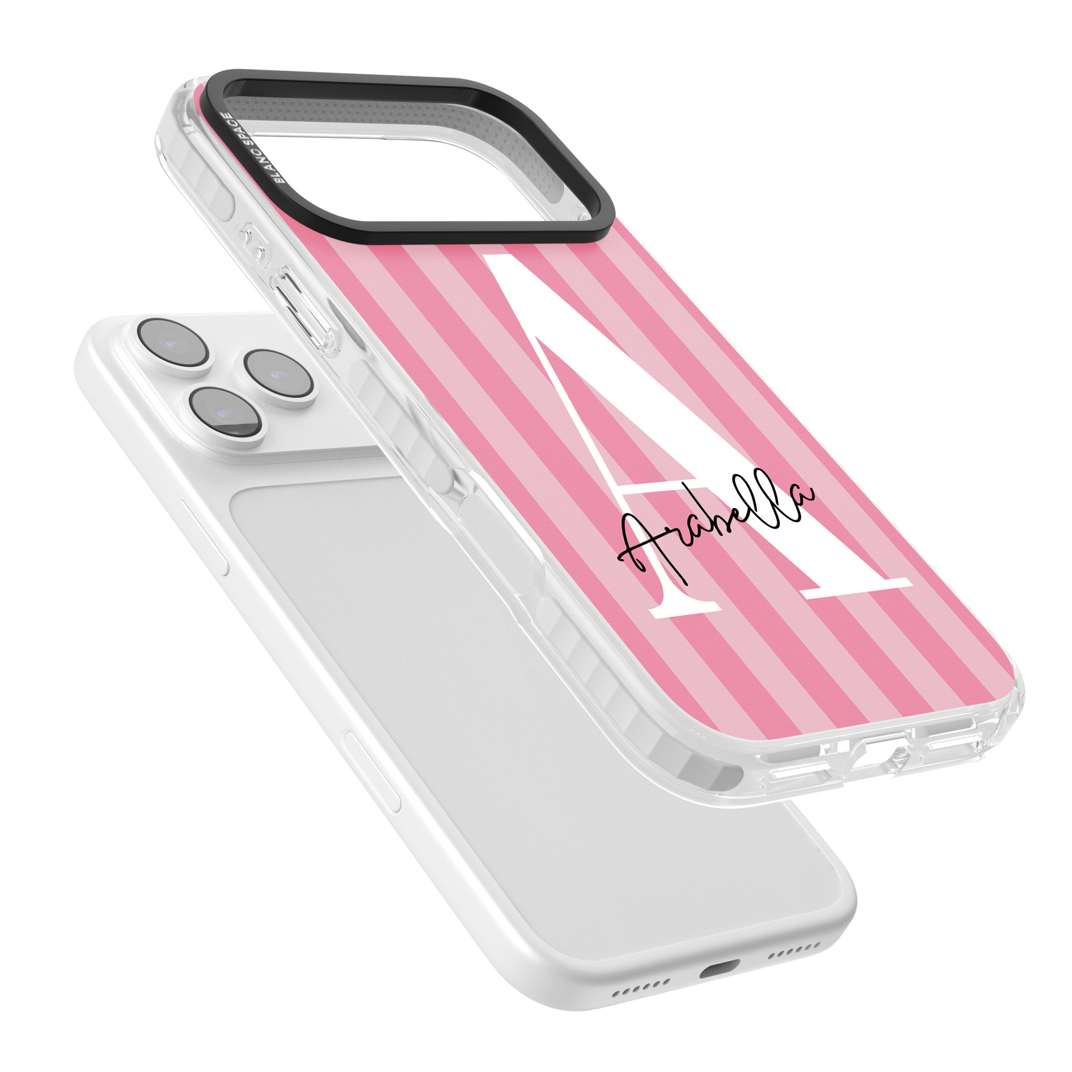Personalised Pink Stripes Initial iPhone 17 Pro Impact Pro Clear Phone Case Colours
