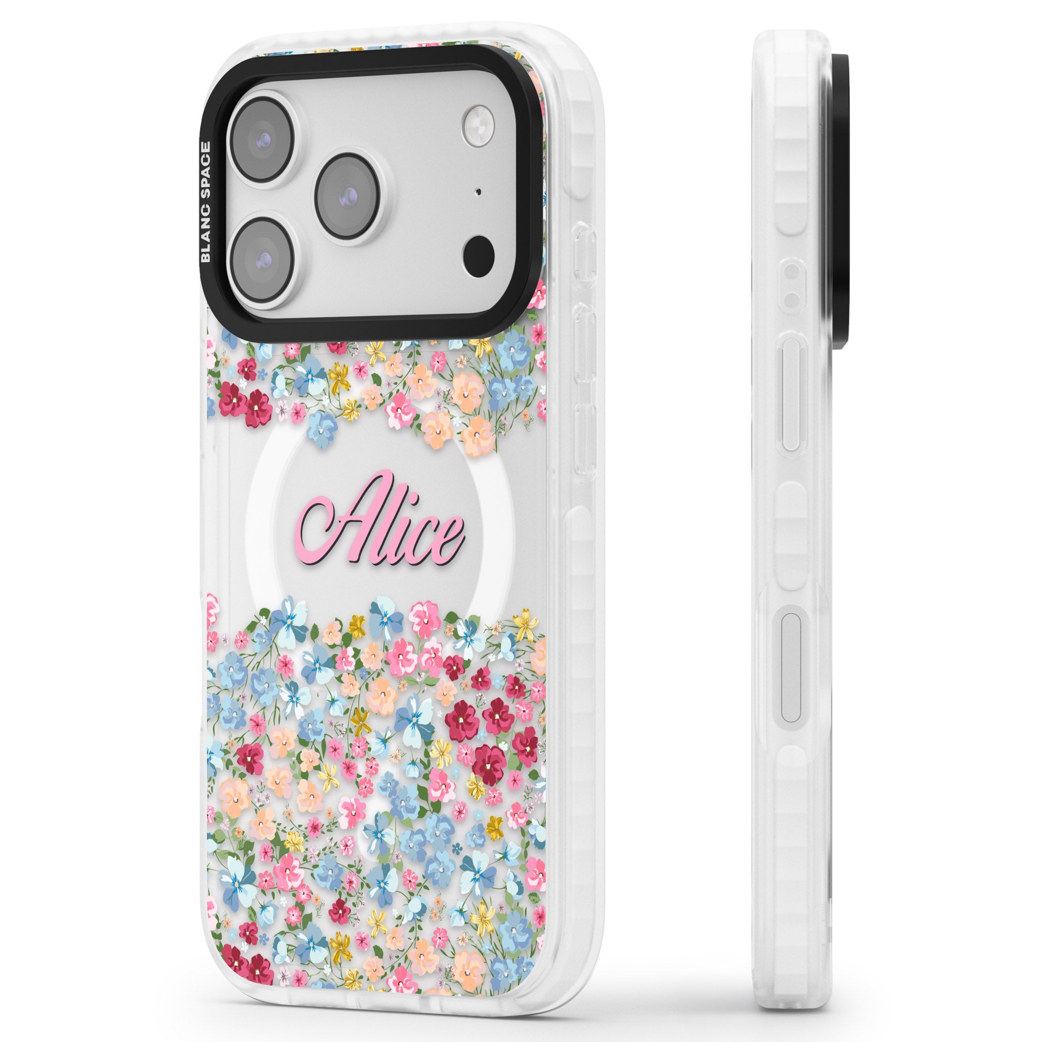 Personalised Venetian Meadow iPhone 17 Pro Max Impact Pro Clear Phone Case Side Profile
