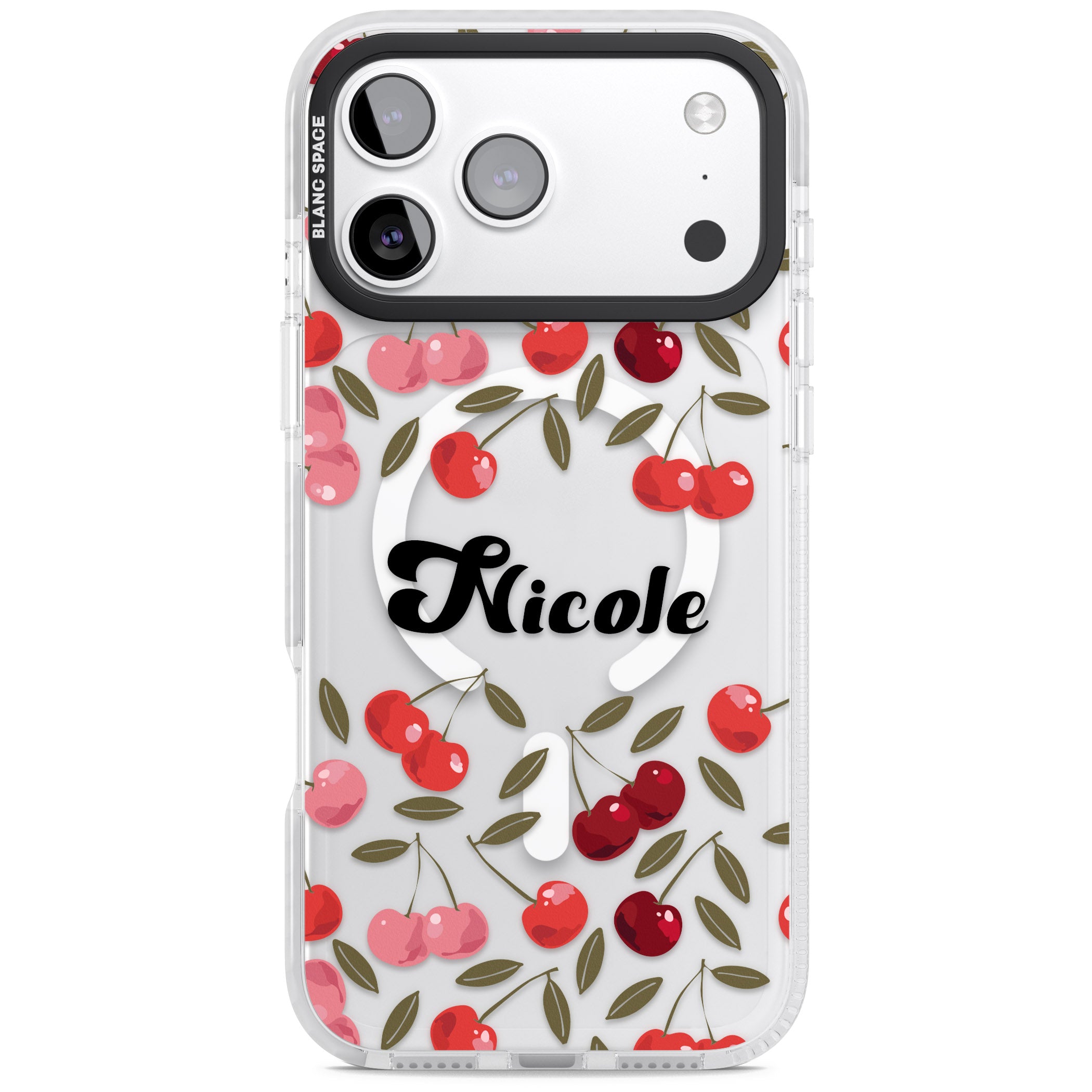 Personalised Cherry Pattern iPhone 17 Pro Impact Pro Clear Phone Case
