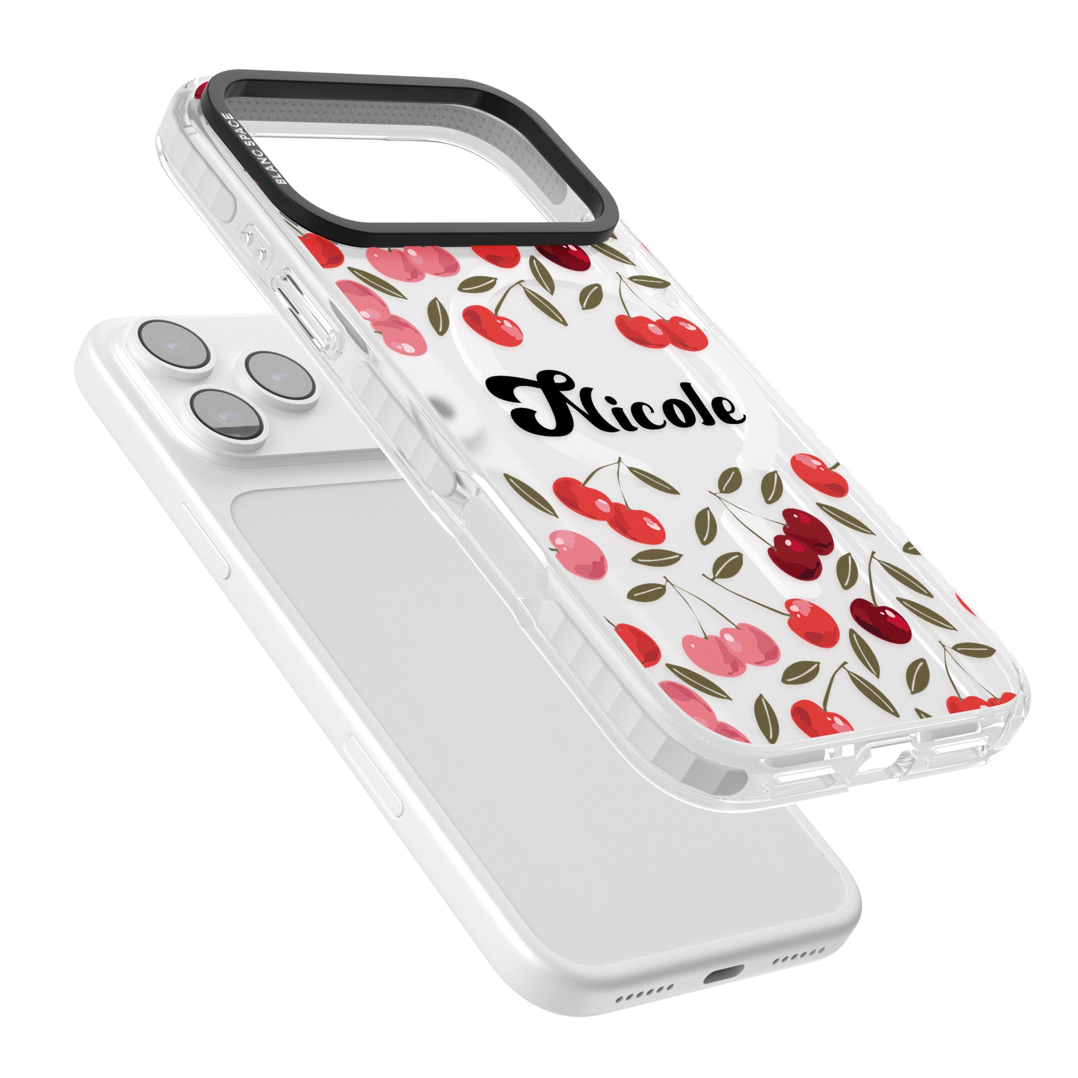 Personalised Cherry Pattern iPhone 17 Pro Impact Pro Clear Phone Case Colours