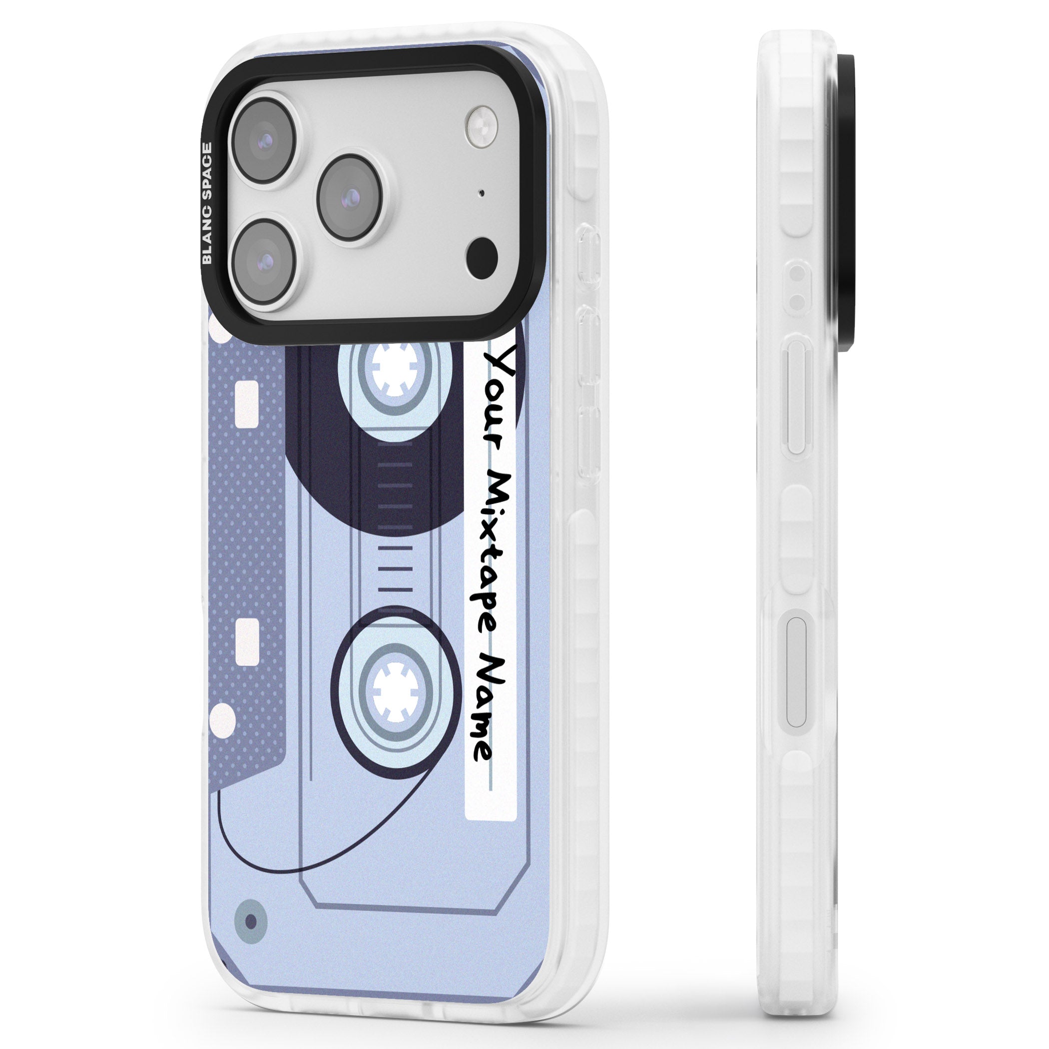 Personalised Retro Mixtape Industrial iPhone 17 Pro Max Impact Pro Clear Phone Case Side Profile