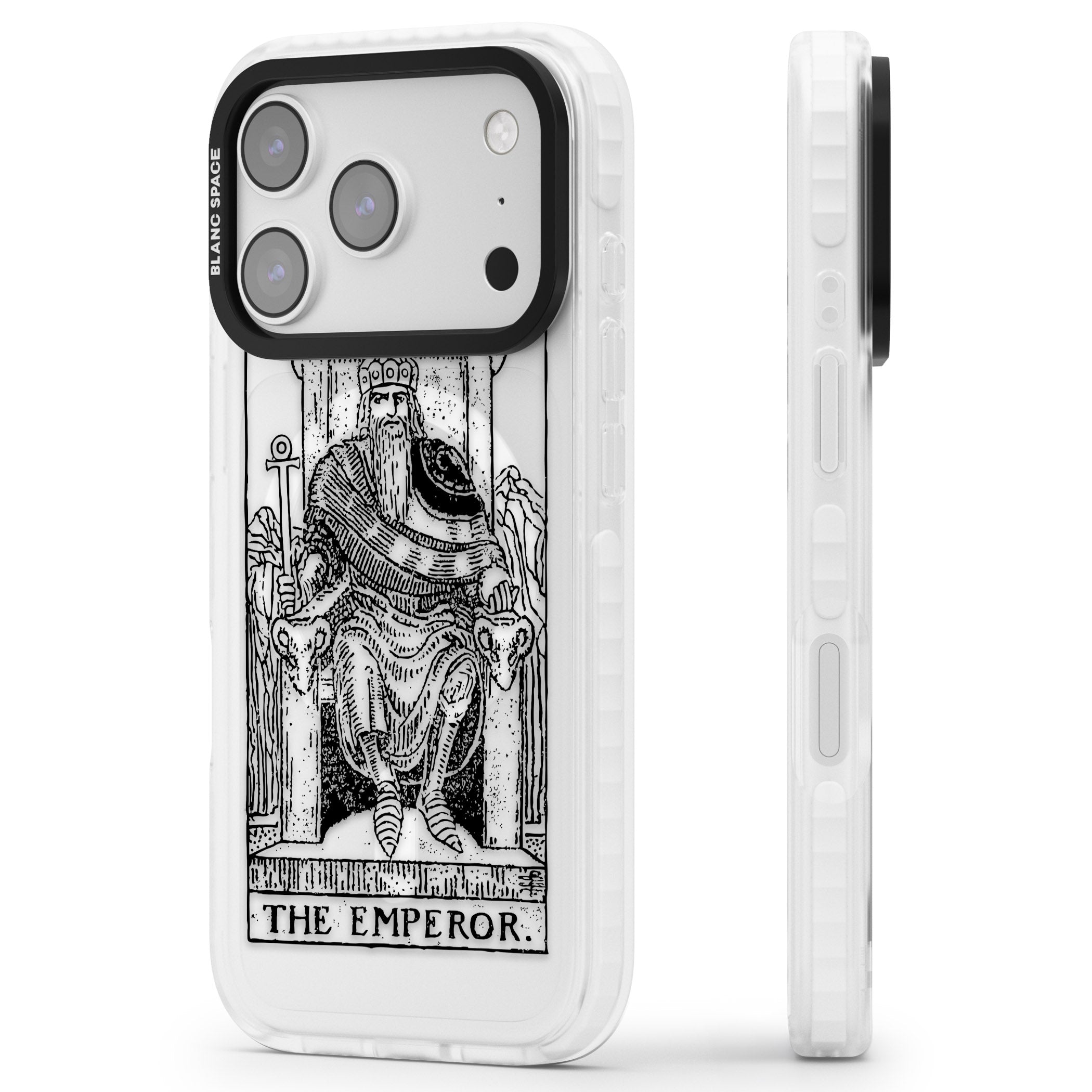 Personalised The Emperor Tarot iPhone 17 Pro Impact Pro Clear Phone Case Side Profile
