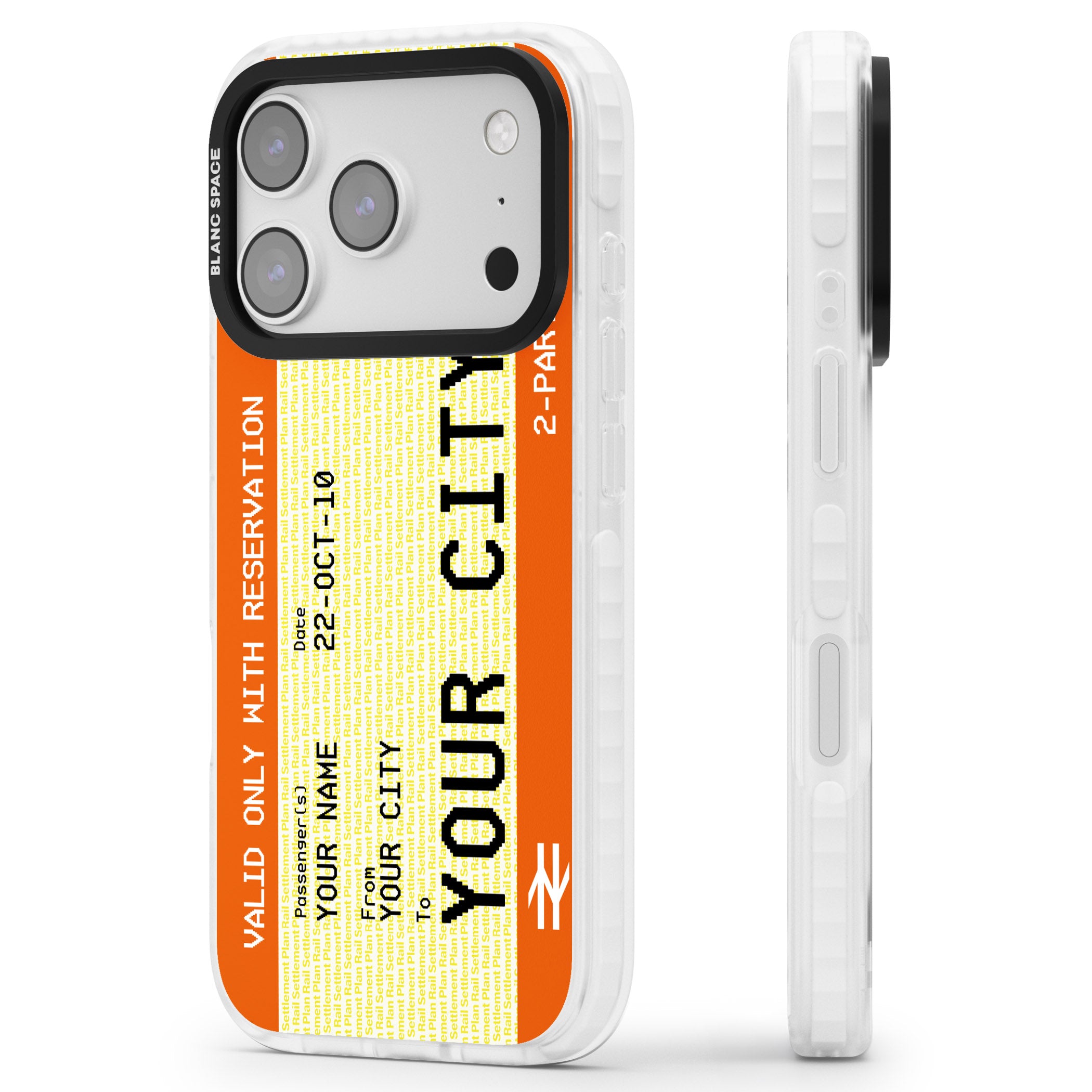 Personalised Create Your Own Train Ticket iPhone 17 Pro Max Impact Pro Clear Phone Case Side Profile
