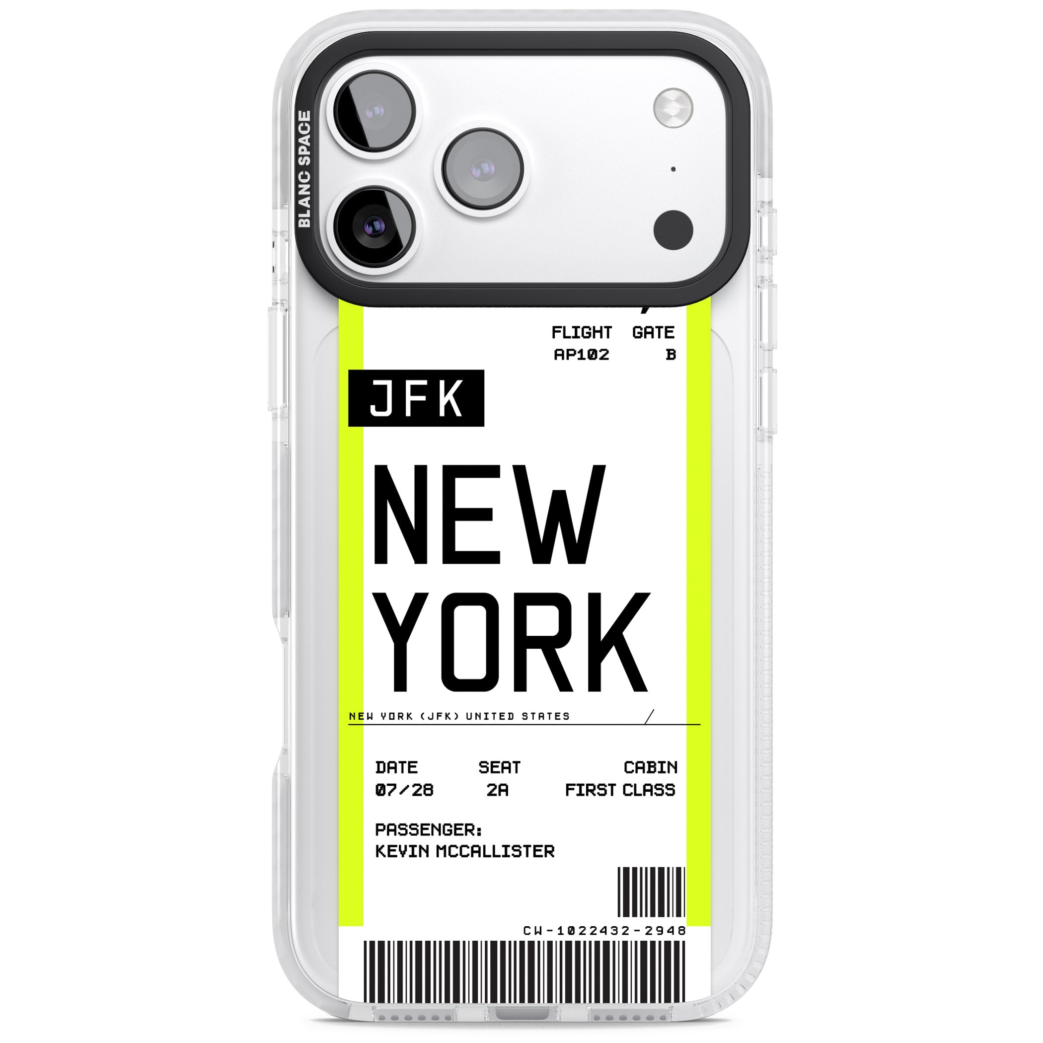 Personalised New York Boarding Pass iPhone 17 Pro Impact Pro Clear Phone Case