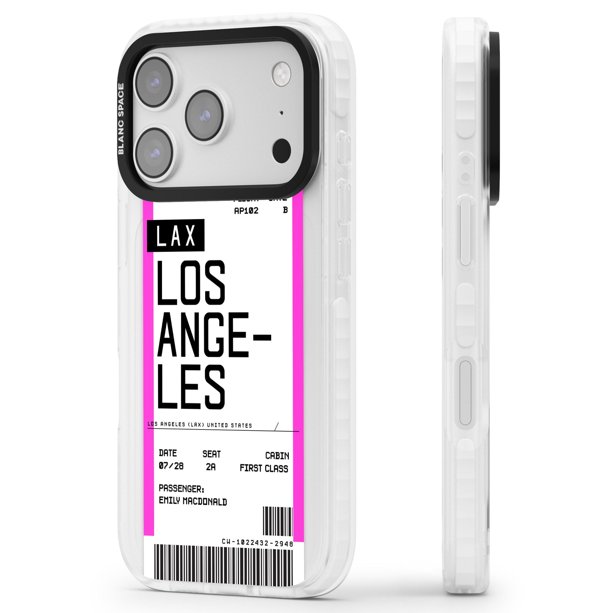 Personalised Los Angeles Boarding Pass iPhone 17 Pro Impact Pro Clear Phone Case Side Profile