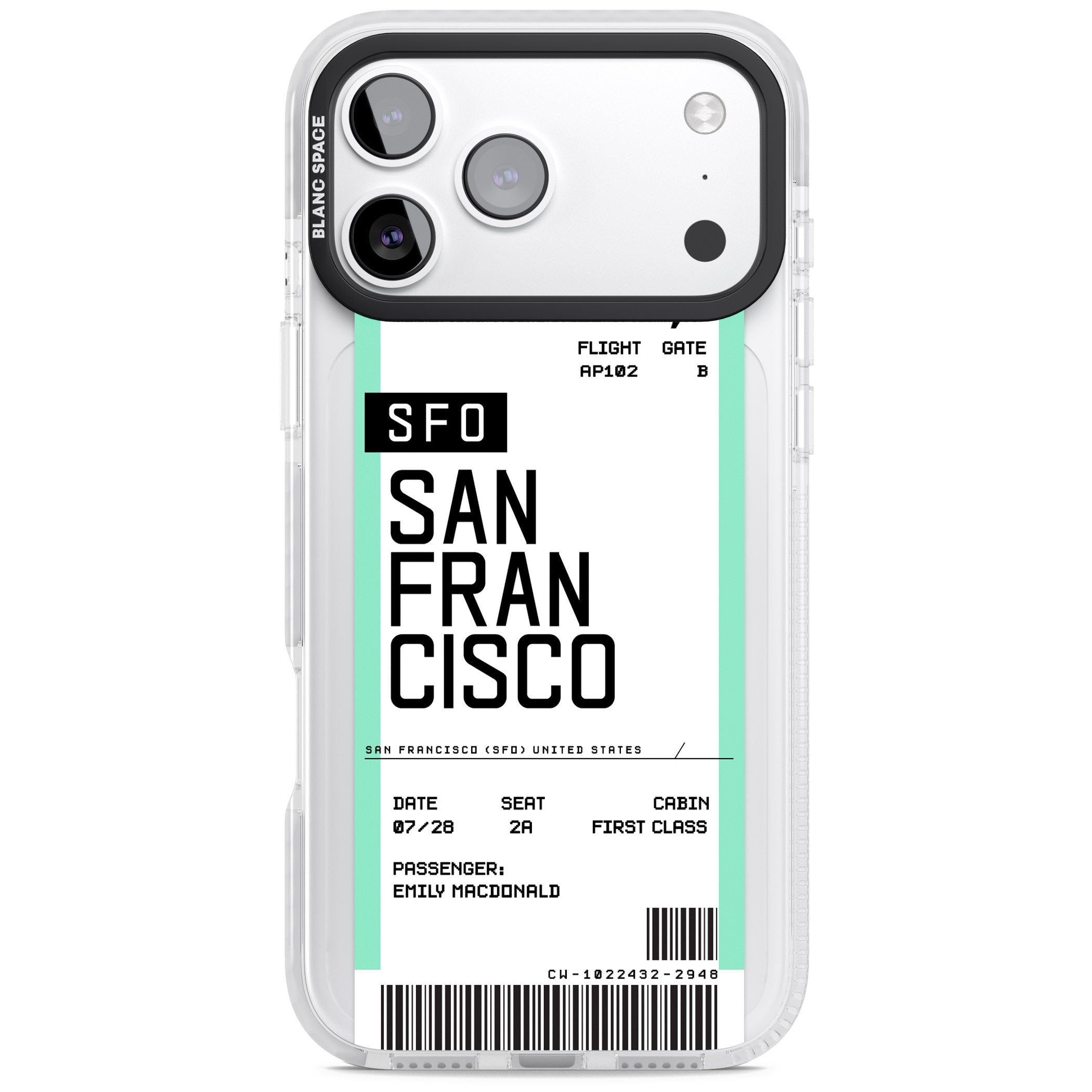 Personalised San Francisco Boarding Pass iPhone 17 Pro Impact Pro Clear Phone Case