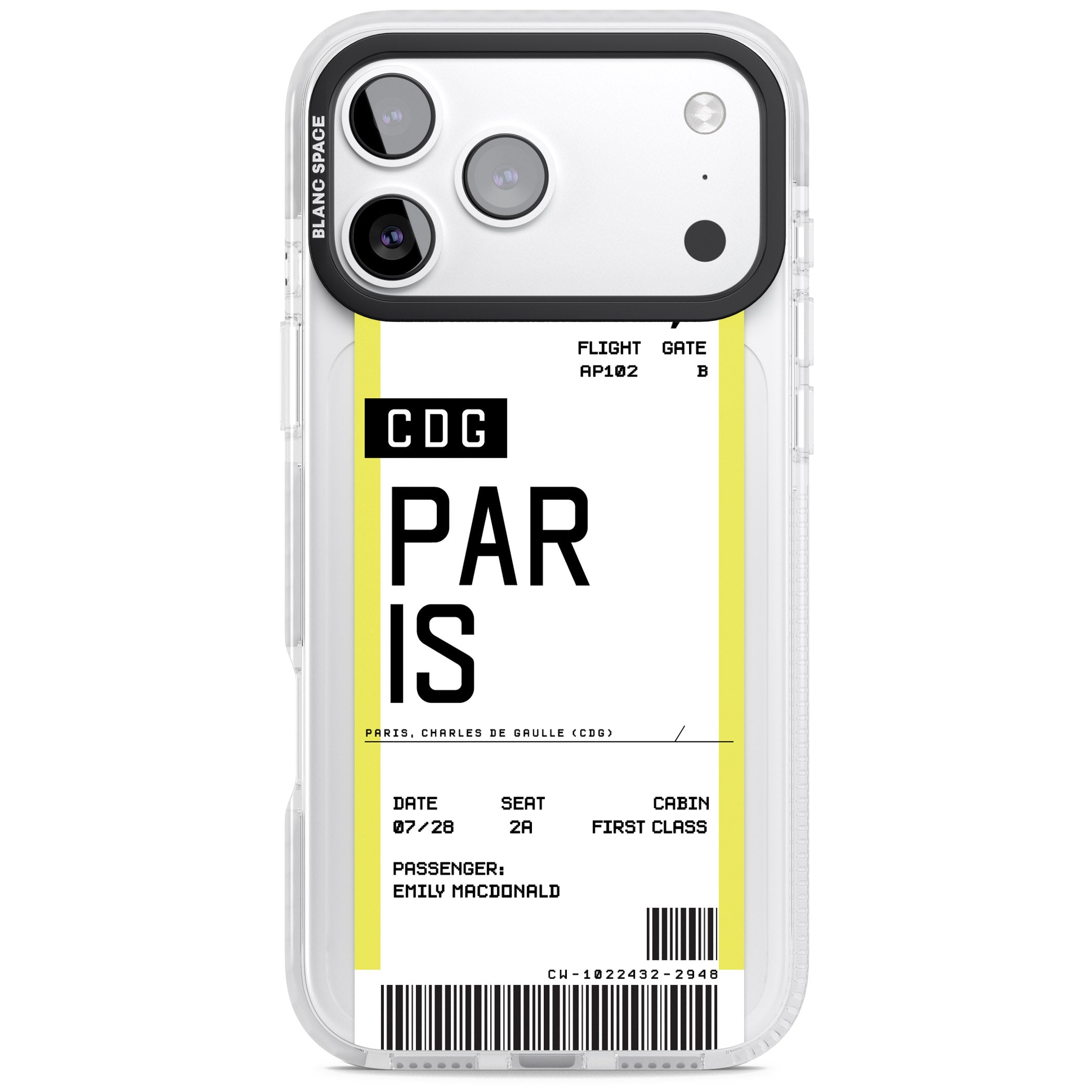 Personalised Paris Boarding Pass iPhone 17 Pro Impact Pro Clear Phone Case