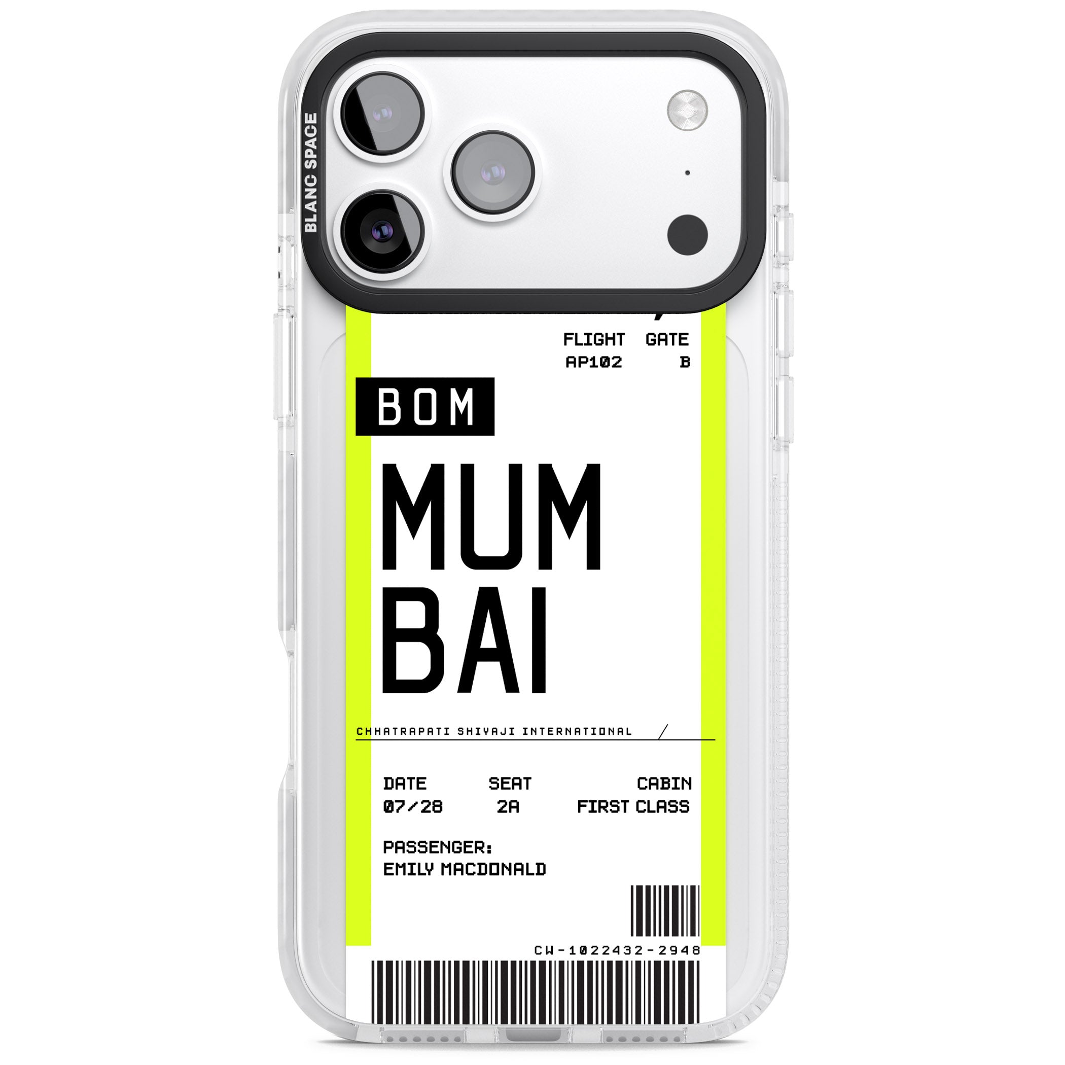 Personalised Mumbai Boarding Pass iPhone 17 Pro Impact Pro Clear Phone Case